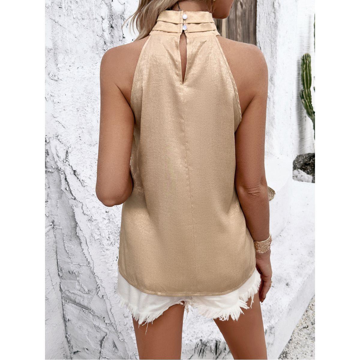 بلوزة سادة كاجوال بياقة هولتر دي واي × ستايلي-women-clothing-shirtsandblouses-blouses-image-3