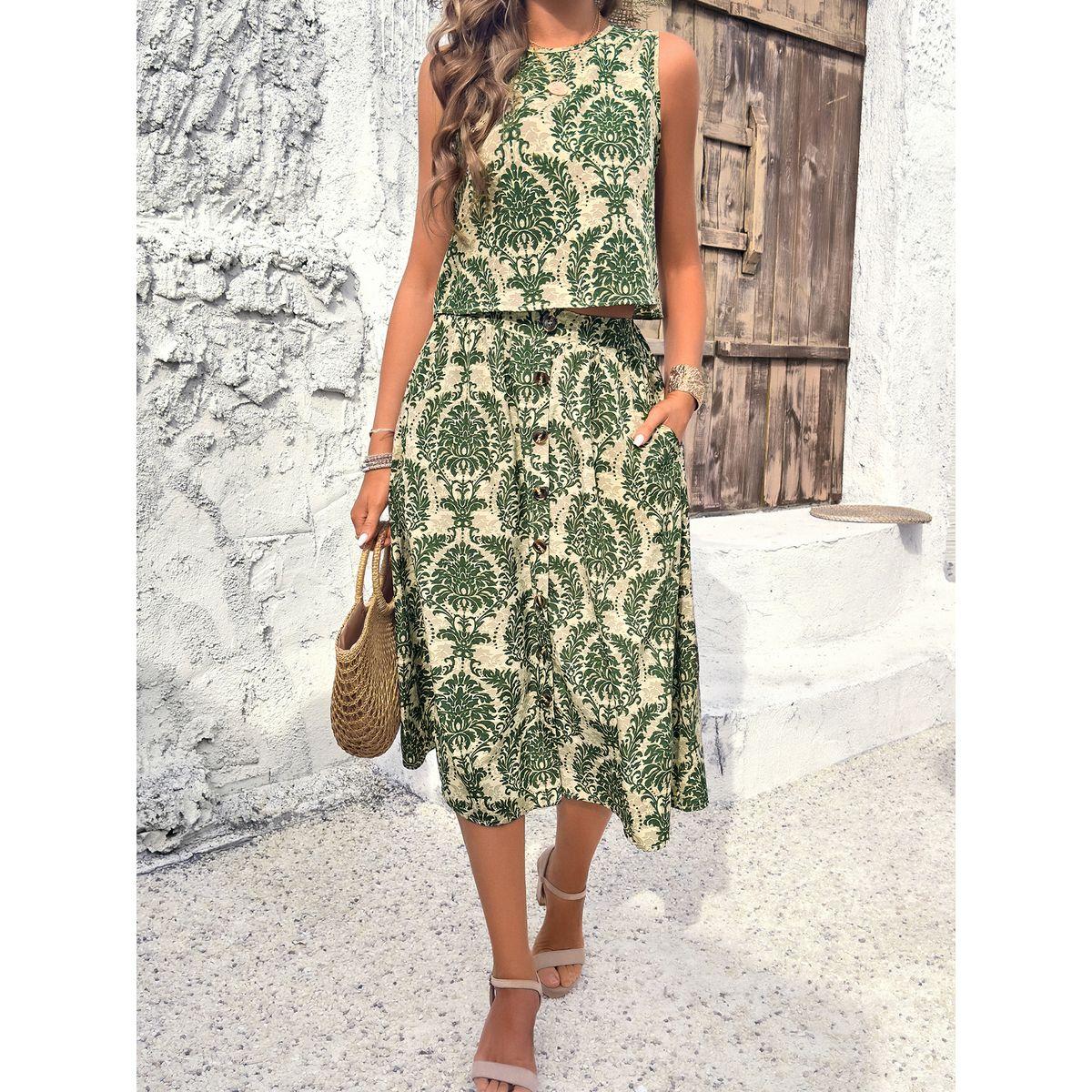 طقم منسق من تنورة مع بلوزة قصيرة مطبعة بالكامل دي واي × ستايلي-women-clothing-coordsets-image-2