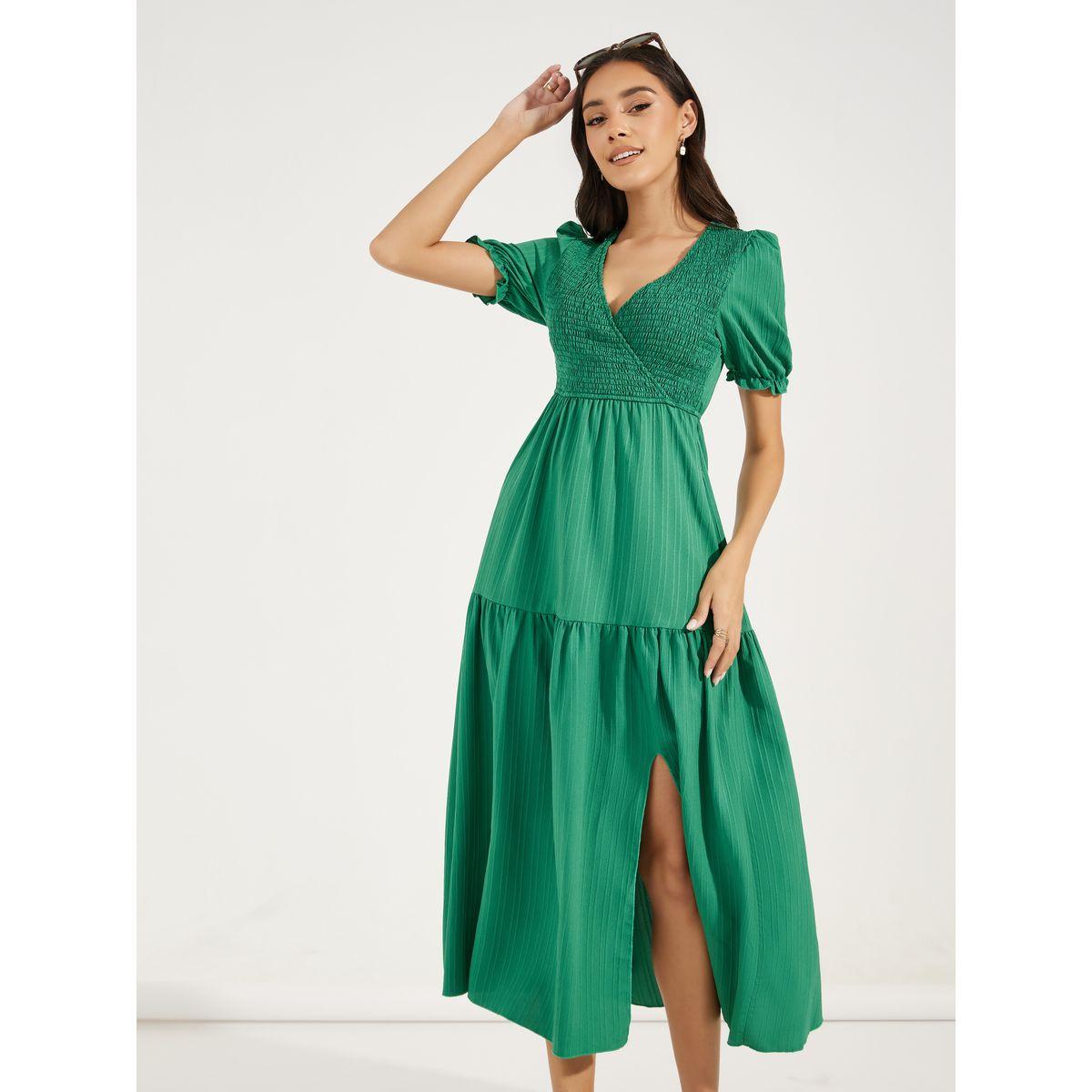فستان ميدي بكسرات وشق امامي دي واي × ستايلي-women-clothing-dresses-image-2