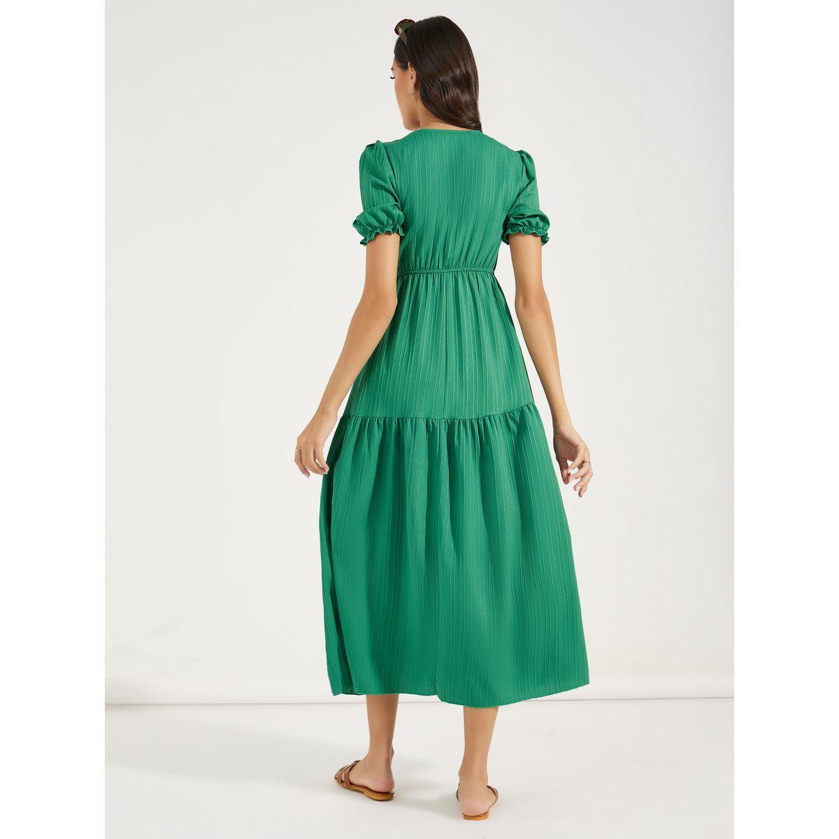 فستان ميدي بكسرات وشق امامي دي واي × ستايلي-women-clothing-dresses-image-4