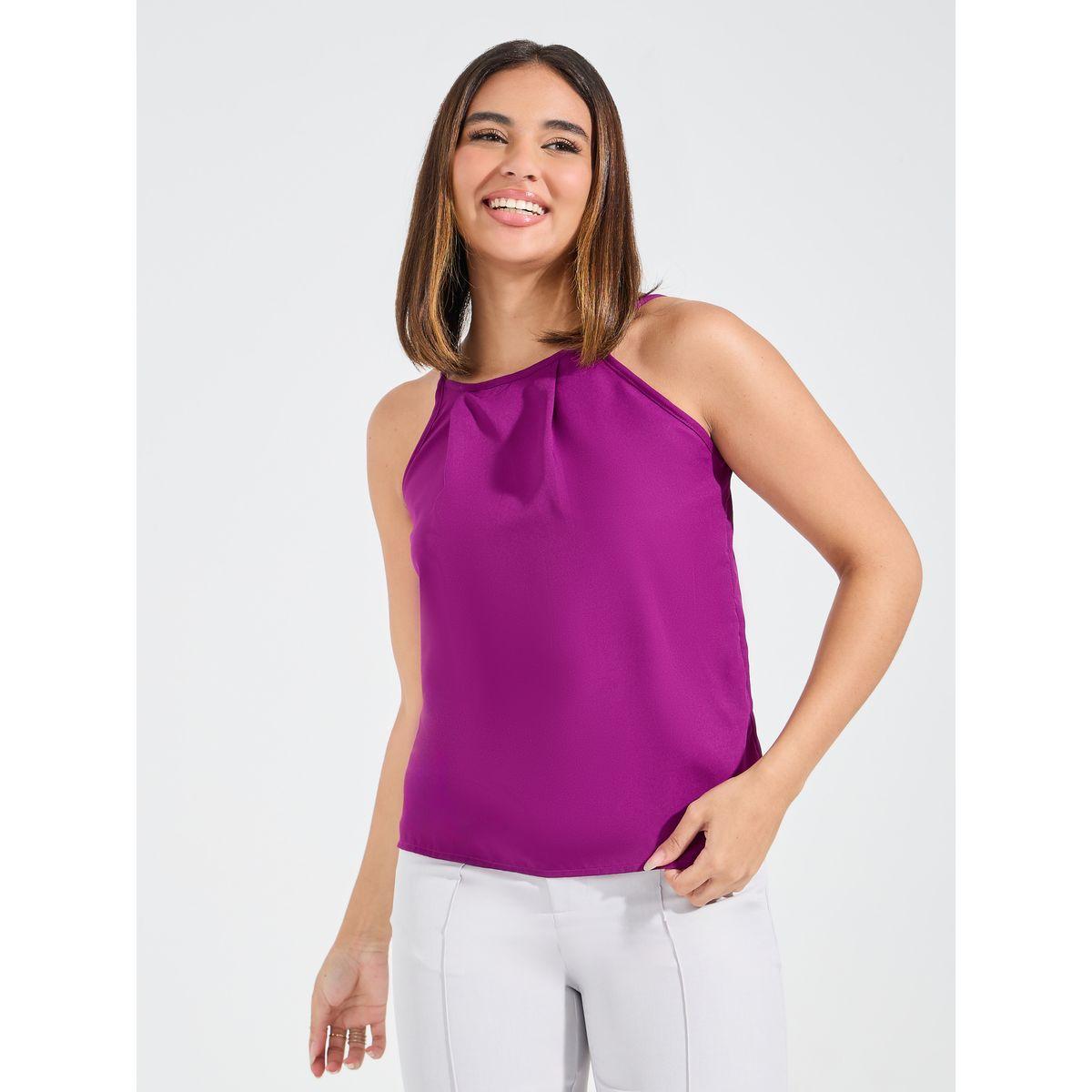 Styli Solid Woven Halter Neck Cami-women-clothing-tshirts-image-1