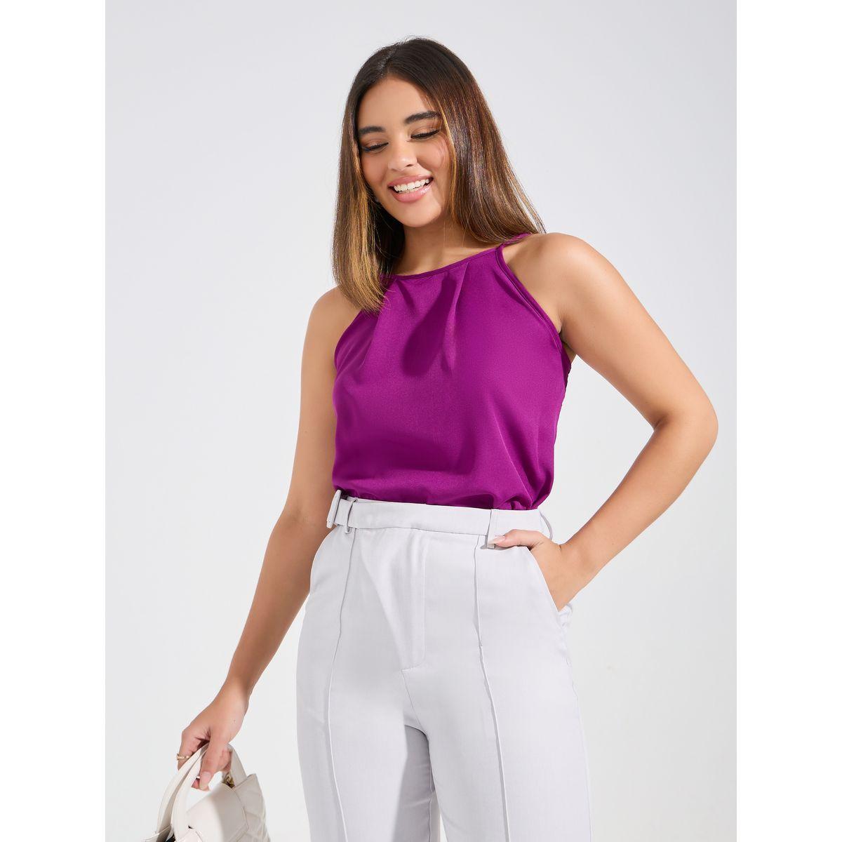 Styli Solid Woven Halter Neck Cami-women-clothing-tshirts-image-2