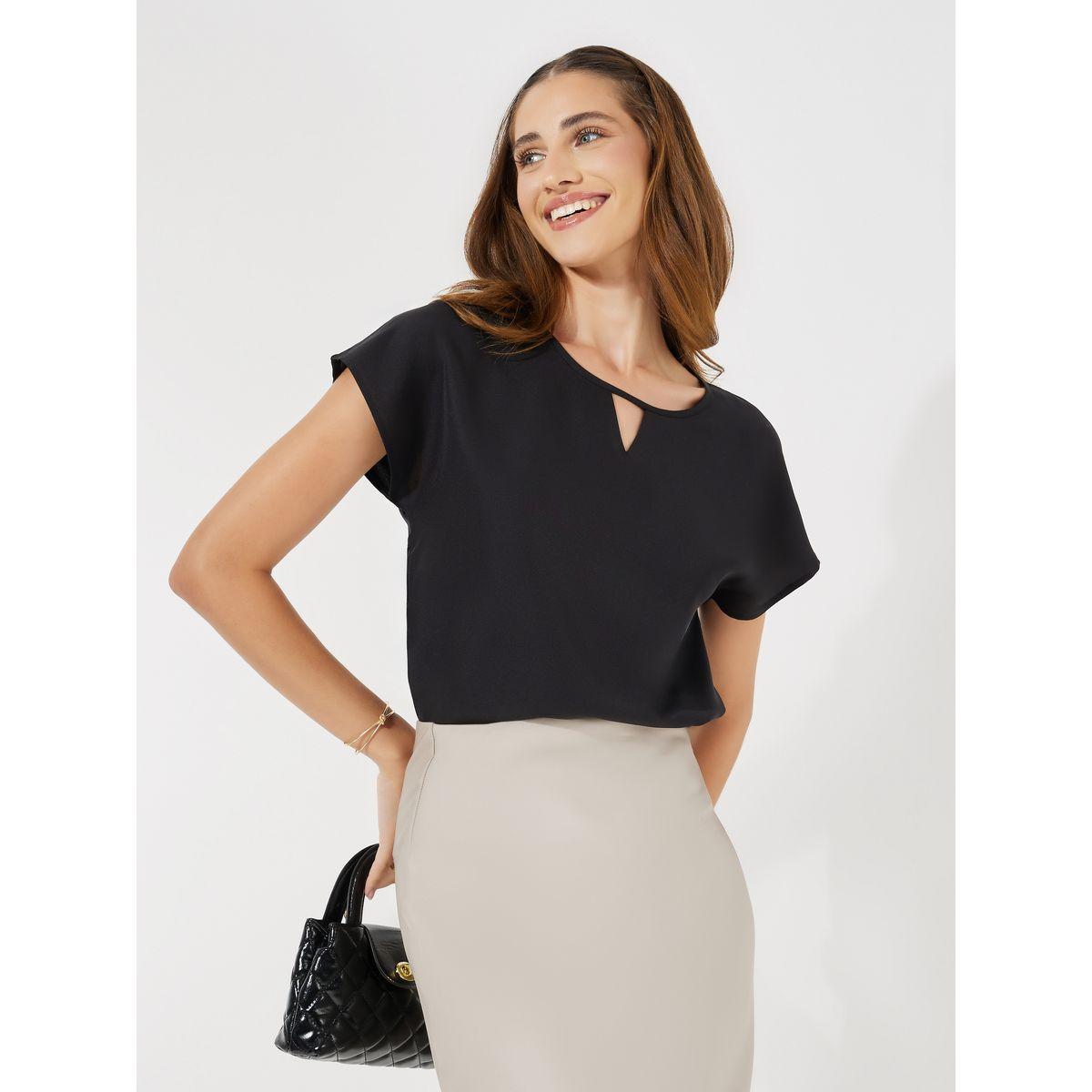 بلوزة سادة بقصة عادية وياقة بشق-women-clothing-shirtsandblouses-blouses-image-1