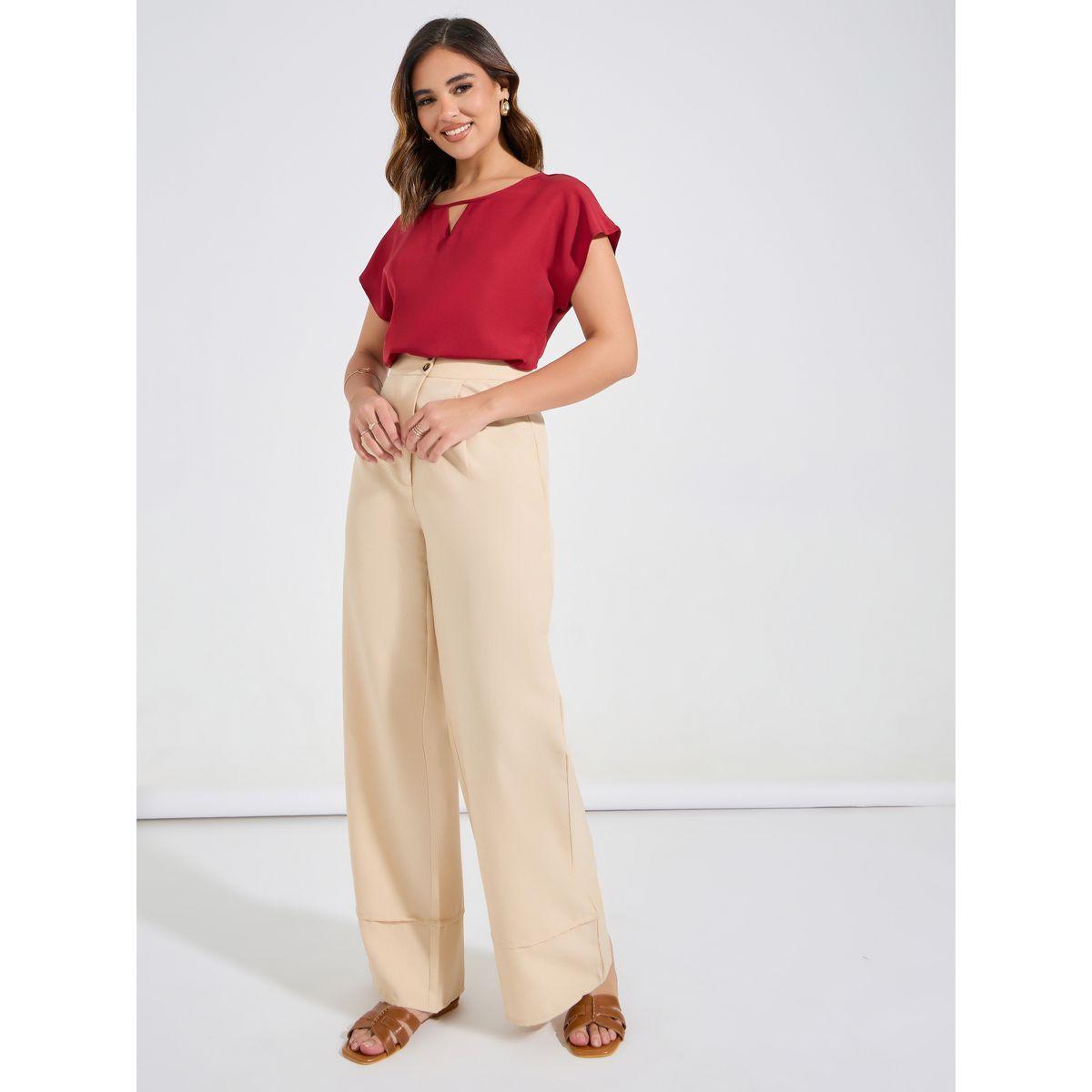 Styli Solid Regular Fit Top with Keyhole Neck-women-clothing-shirtsandblouses-blouses-image-3