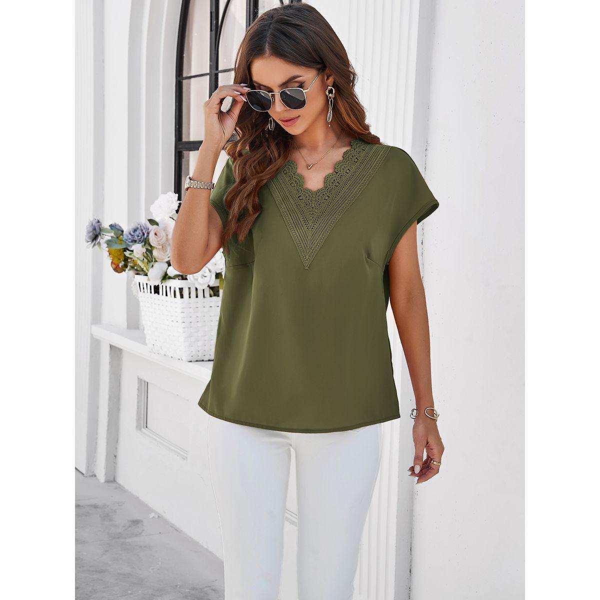 بلوزة بتفاصيل بارزة الملمس مع دانتيل دي واي × ستايلي-women-clothing-shirtsandblouses-blouses-image-1
