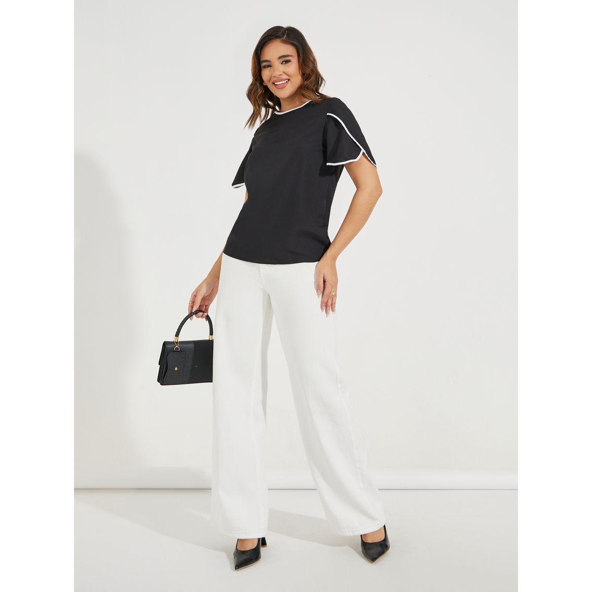 بلوزة منسوجة بياقة دائرية وحزوز مُتباينة-women-clothing-shirtsandblouses-blouses-image-2