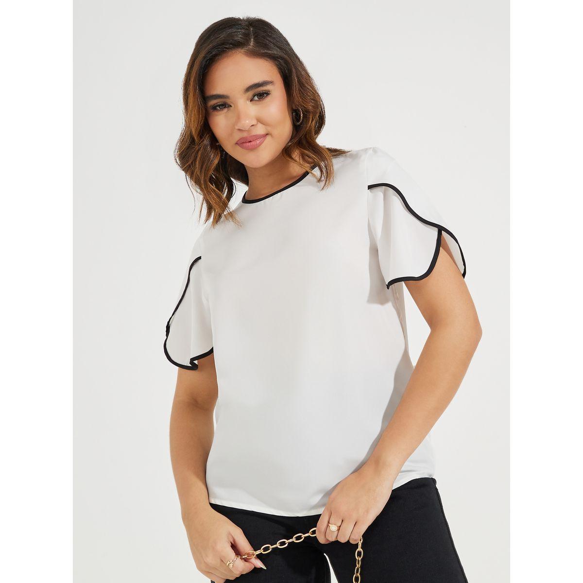 Styli Contrast Piping Round Neck Woven Blouse-women-clothing-shirtsandblouses-blouses-image-1