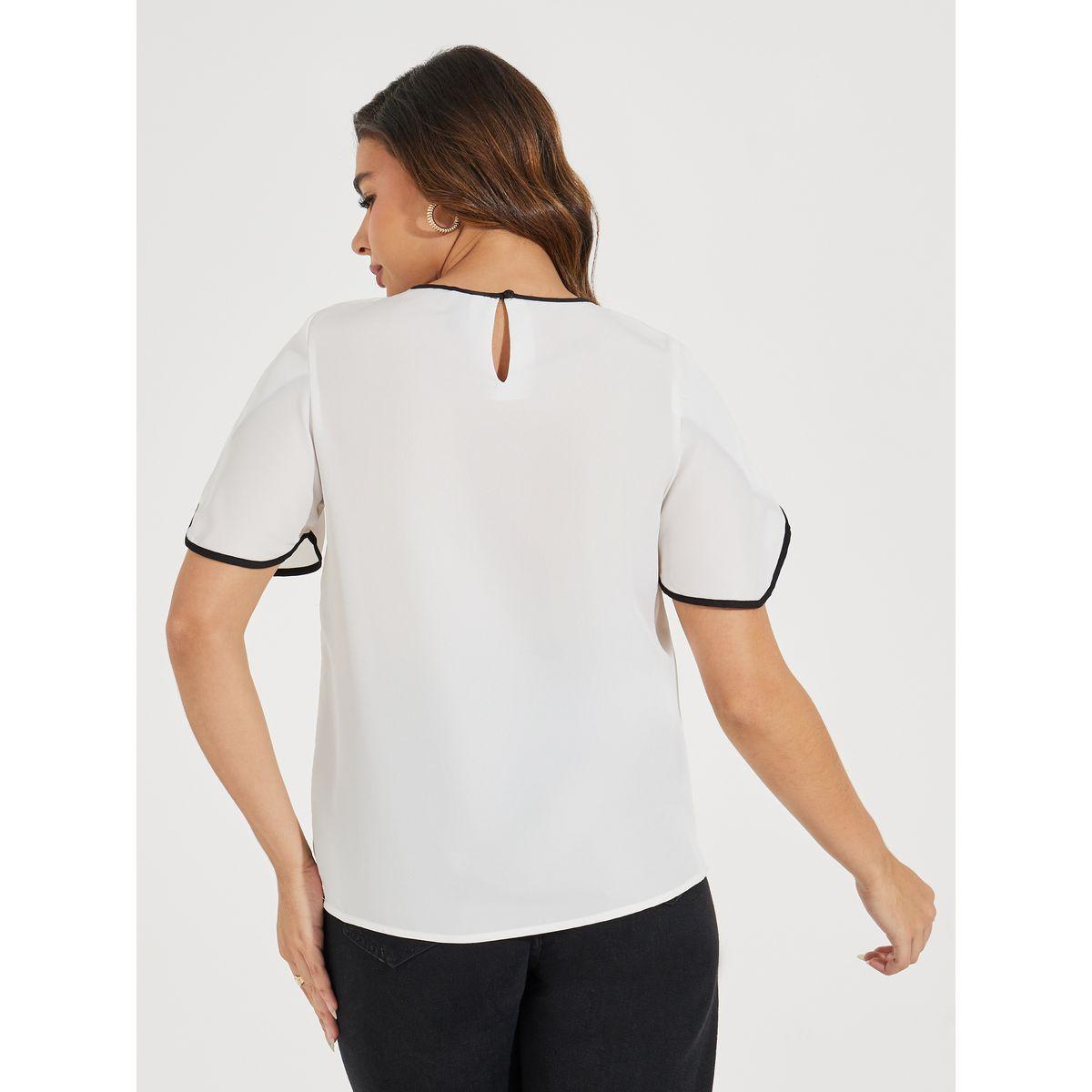بلوزة منسوجة بياقة دائرية وحزوز مُتباينة-women-clothing-shirtsandblouses-blouses-image-4