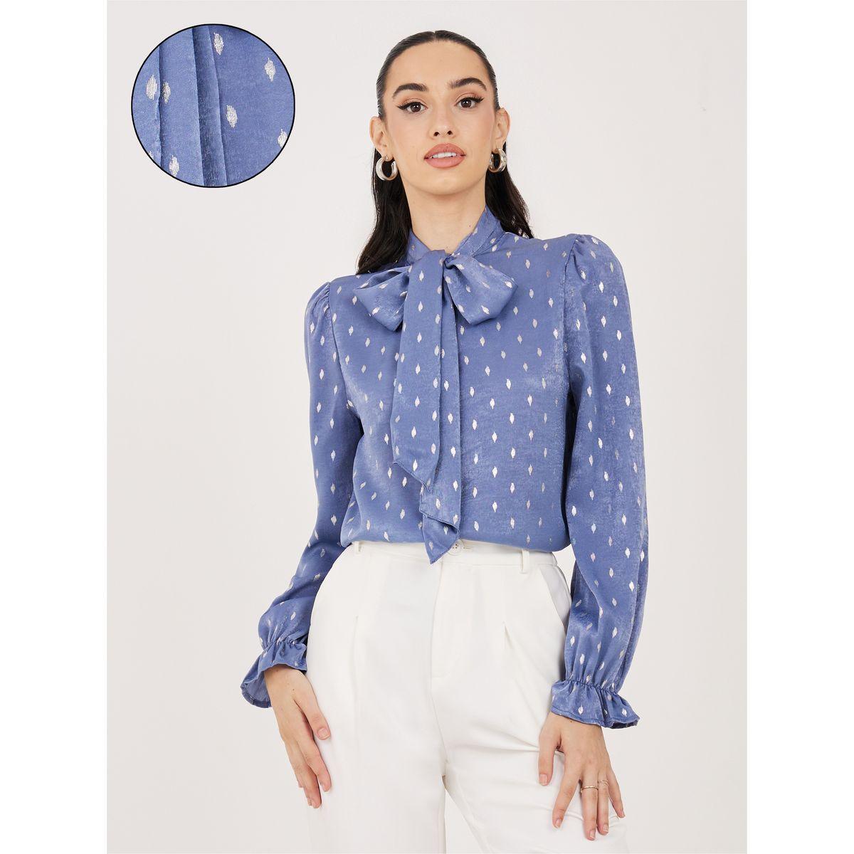بلوزة باكمام واساور مع ياقة باربطة-women-clothing-shirtsandblouses-blouses-image-1