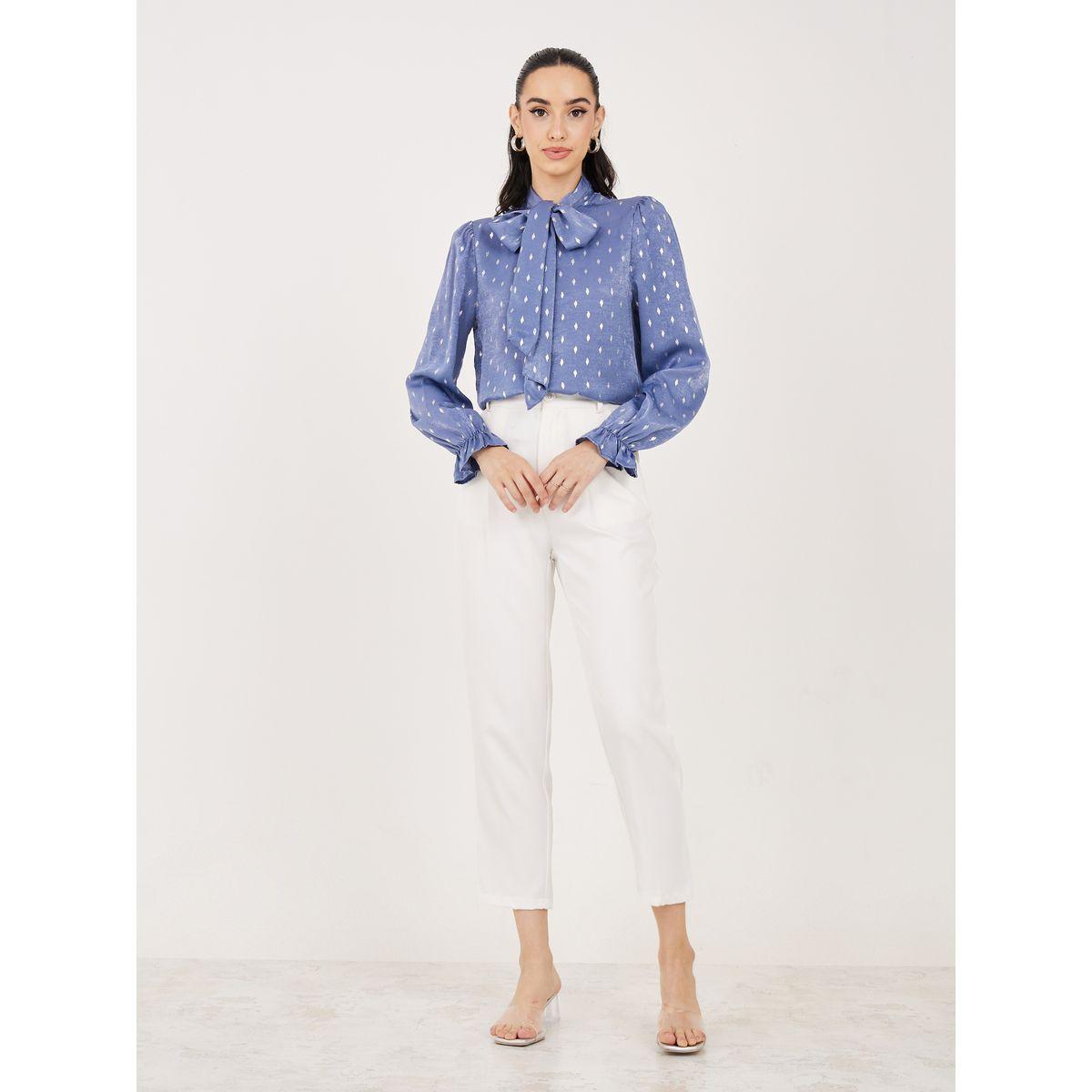 Styli Tie-Up Neck Cuffed Sleeve Self Design Blouse-women-clothing-shirtsandblouses-blouses-image-3