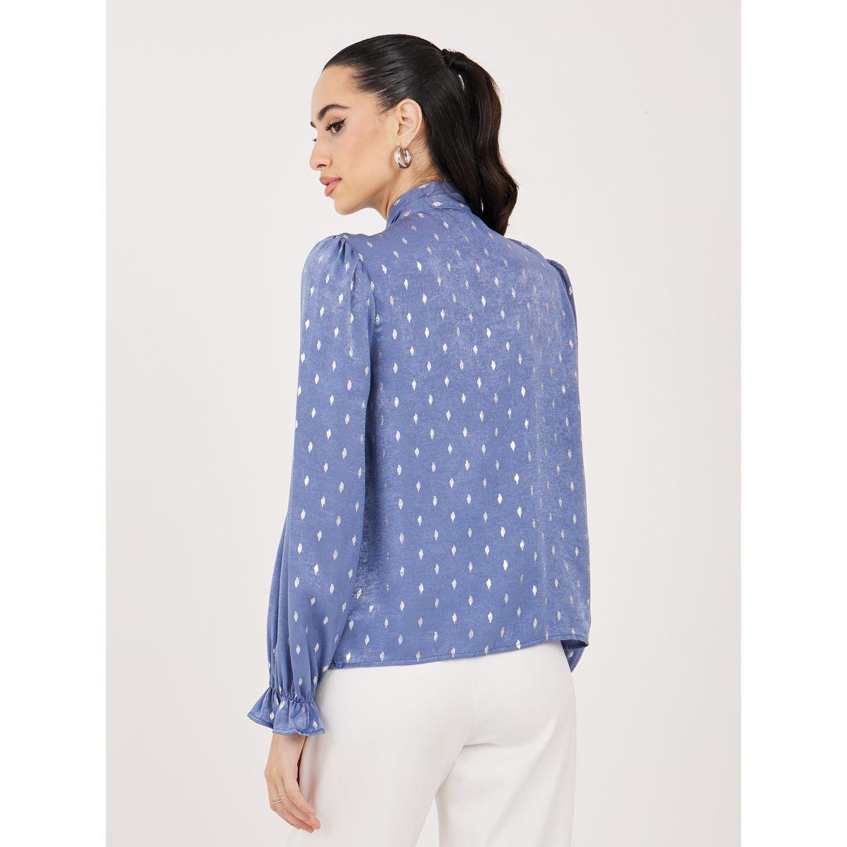 بلوزة باكمام واساور مع ياقة باربطة-women-clothing-shirtsandblouses-blouses-image-5