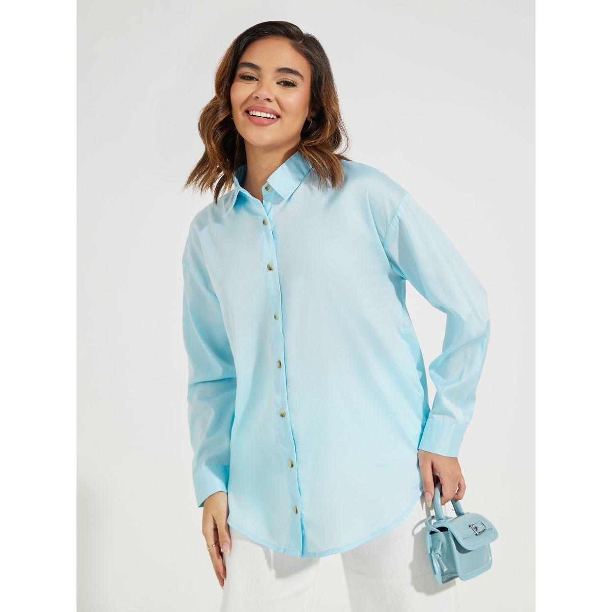 Styli Oversized Solid Buttoned Shirt with Dropped Shoulder-women-clothing-shirtsandblouses-shirts-image-1