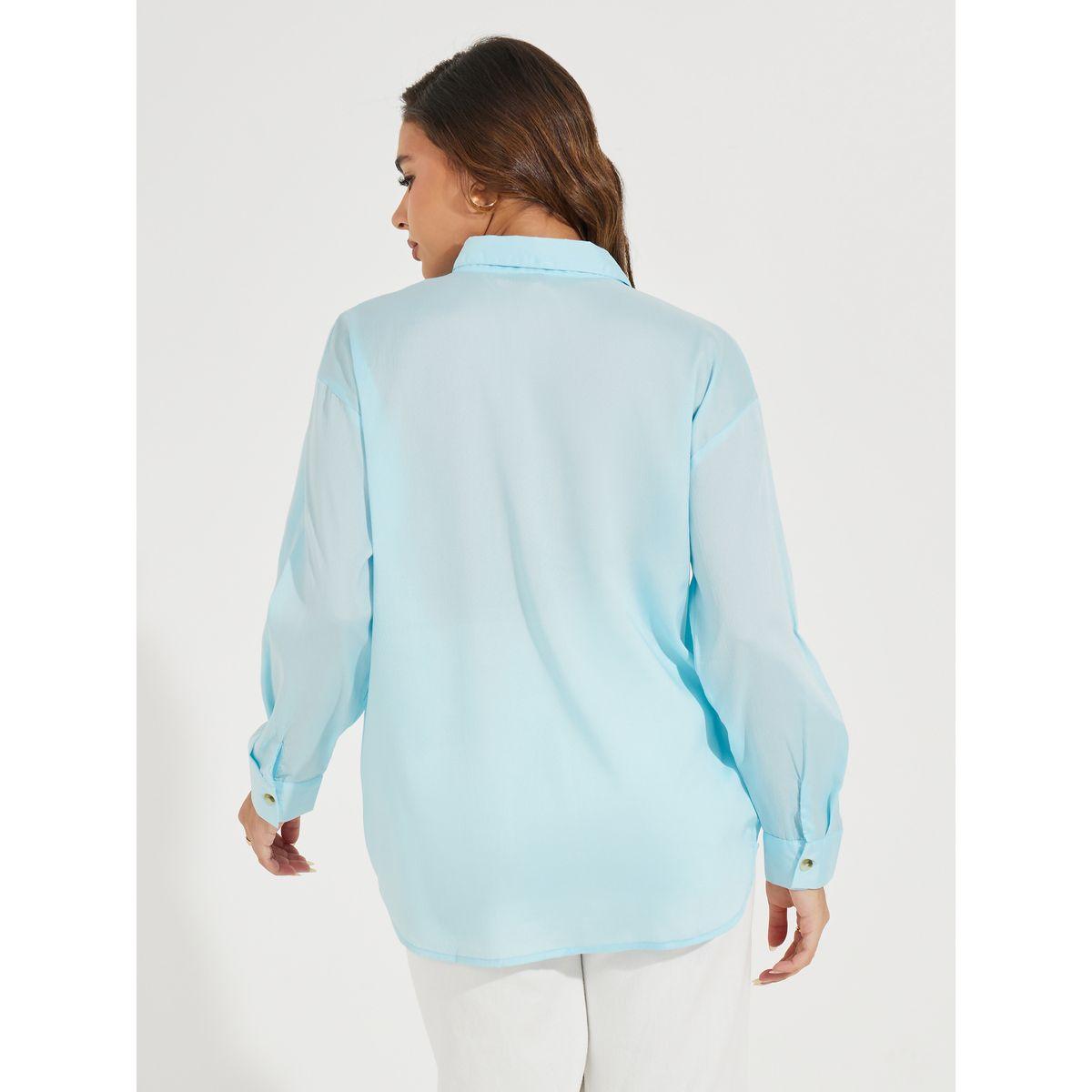 Styli Oversized Solid Buttoned Shirt with Dropped Shoulder-women-clothing-shirtsandblouses-shirts-image-4