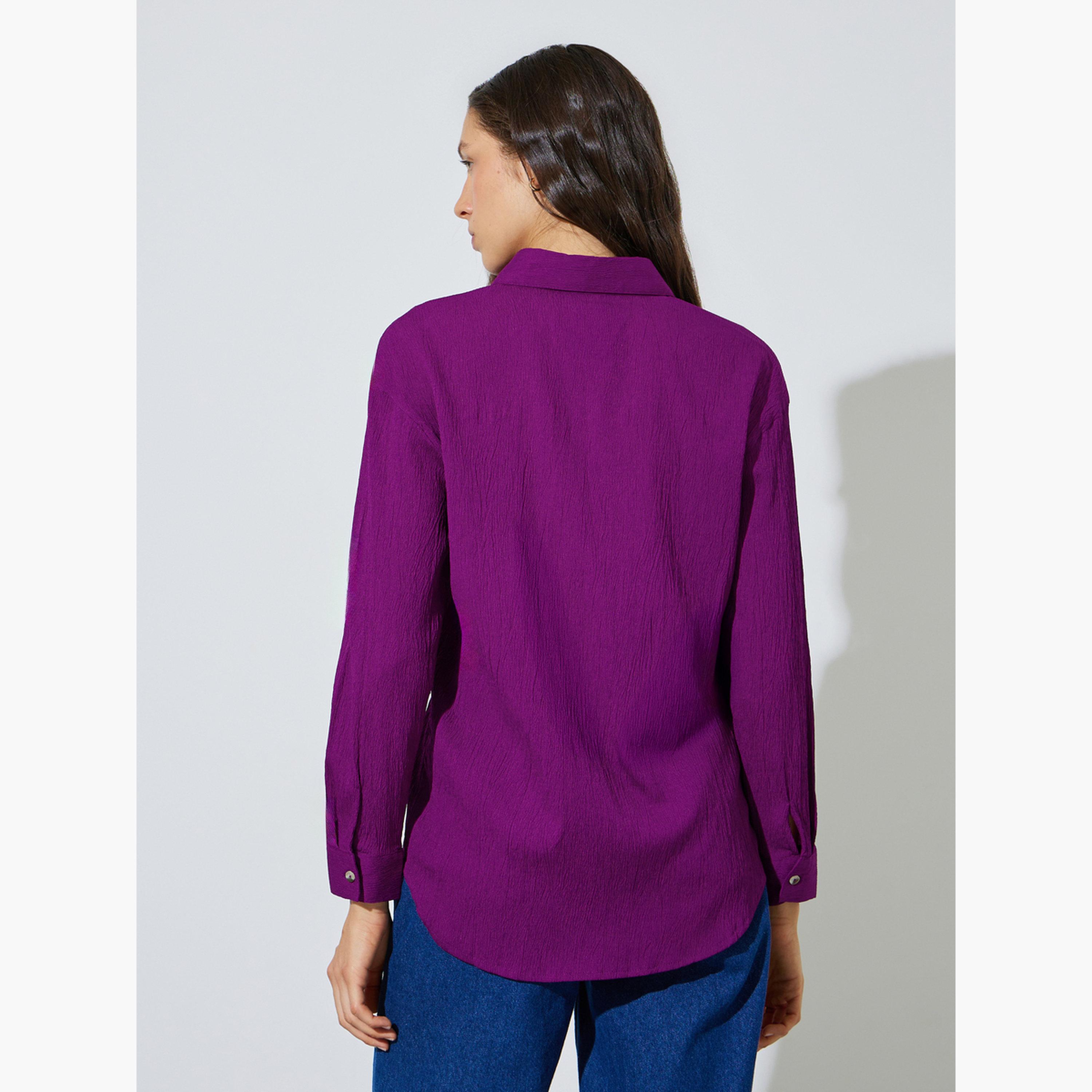 بلوزة واسعة بتصميم طويل وتفاصيل مجعدة-women-clothing-shirtsandblouses-shirts-image-3