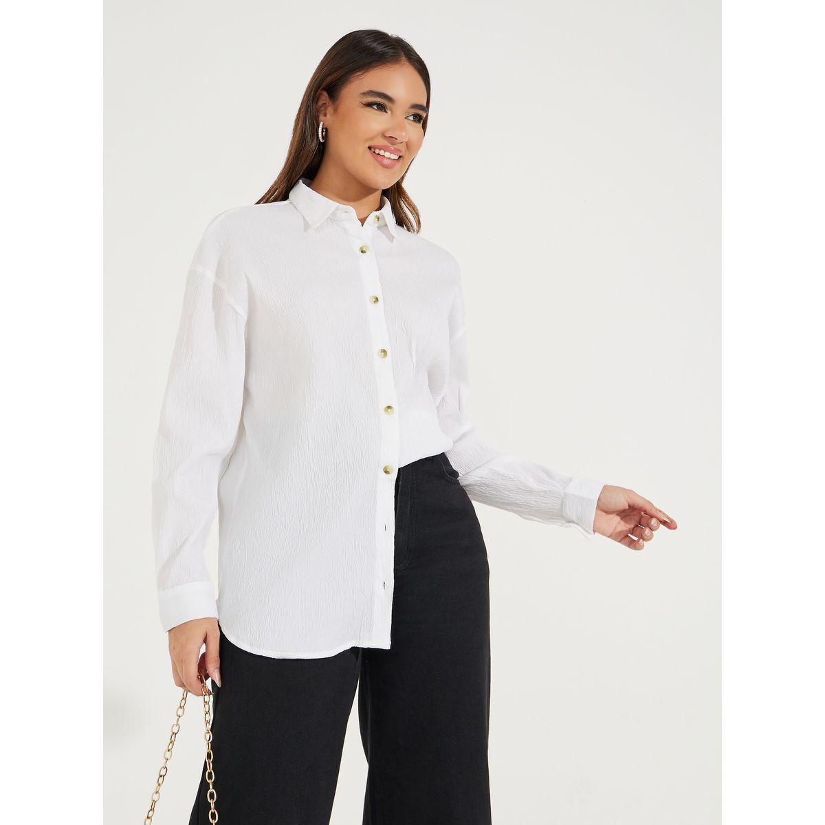Styli Oversized Textured Longline Shirt with Buttons-women-clothing-shirtsandblouses-shirts-image-1
