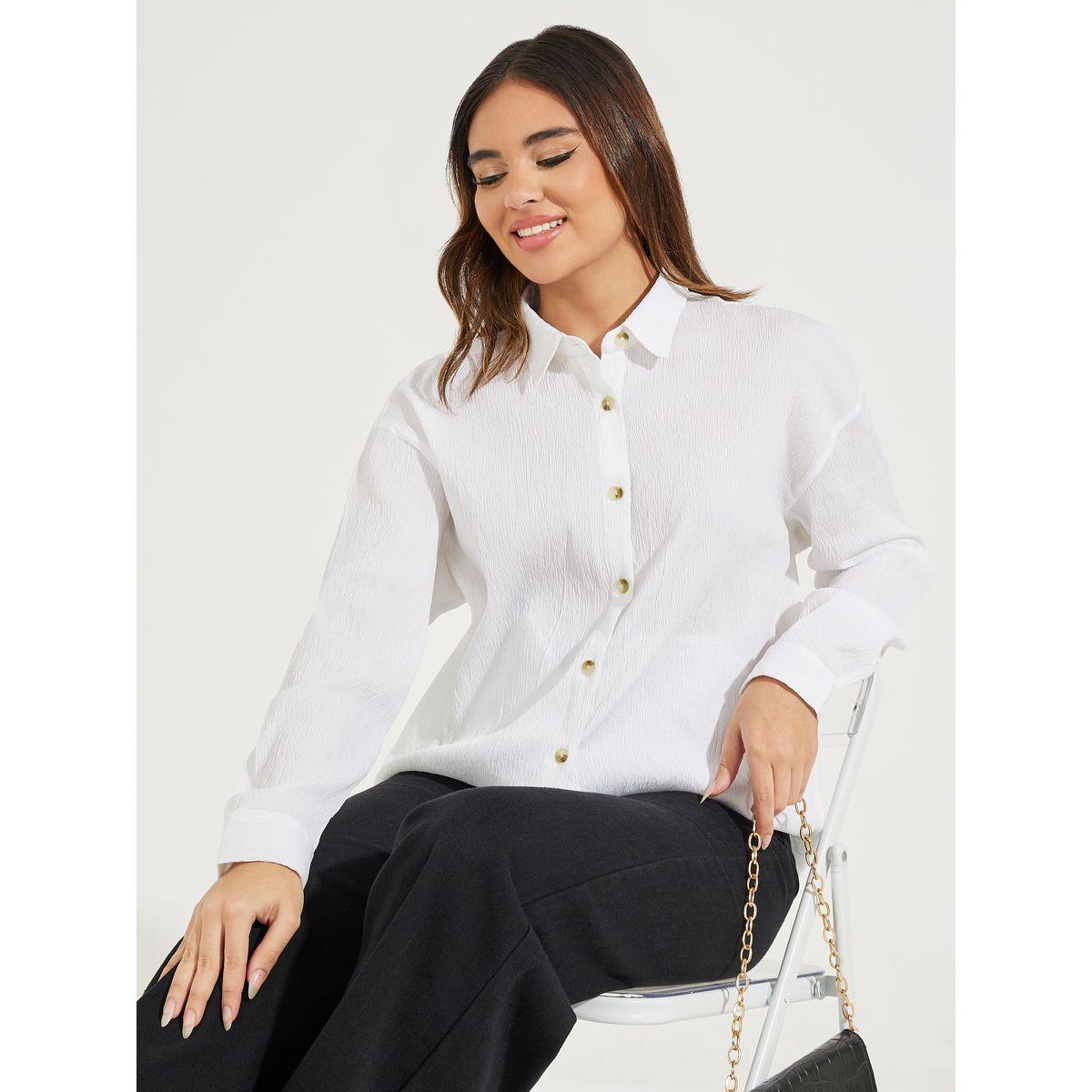 Styli Oversized Textured Longline Shirt with Buttons-women-clothing-shirtsandblouses-shirts-image-2