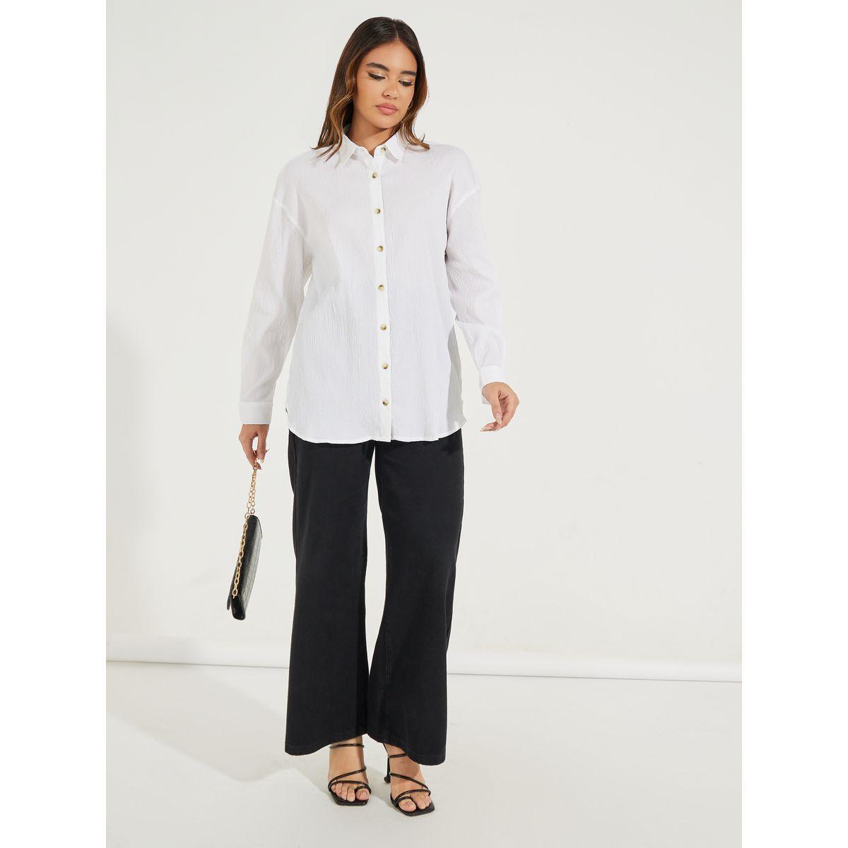 Styli Oversized Textured Longline Shirt with Buttons-women-clothing-shirtsandblouses-shirts-image-3