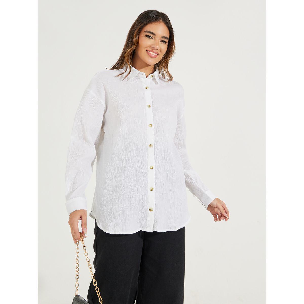 Styli Oversized Textured Longline Shirt with Buttons-women-clothing-shirtsandblouses-shirts-image-4