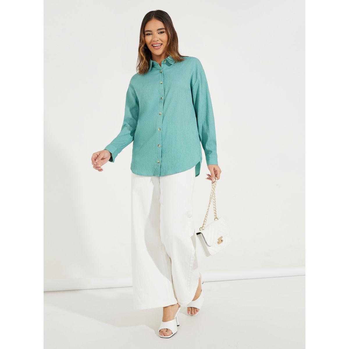 Styli Oversized Textured Longline Shirt with Buttons-women-clothing-shirtsandblouses-shirts-image-2