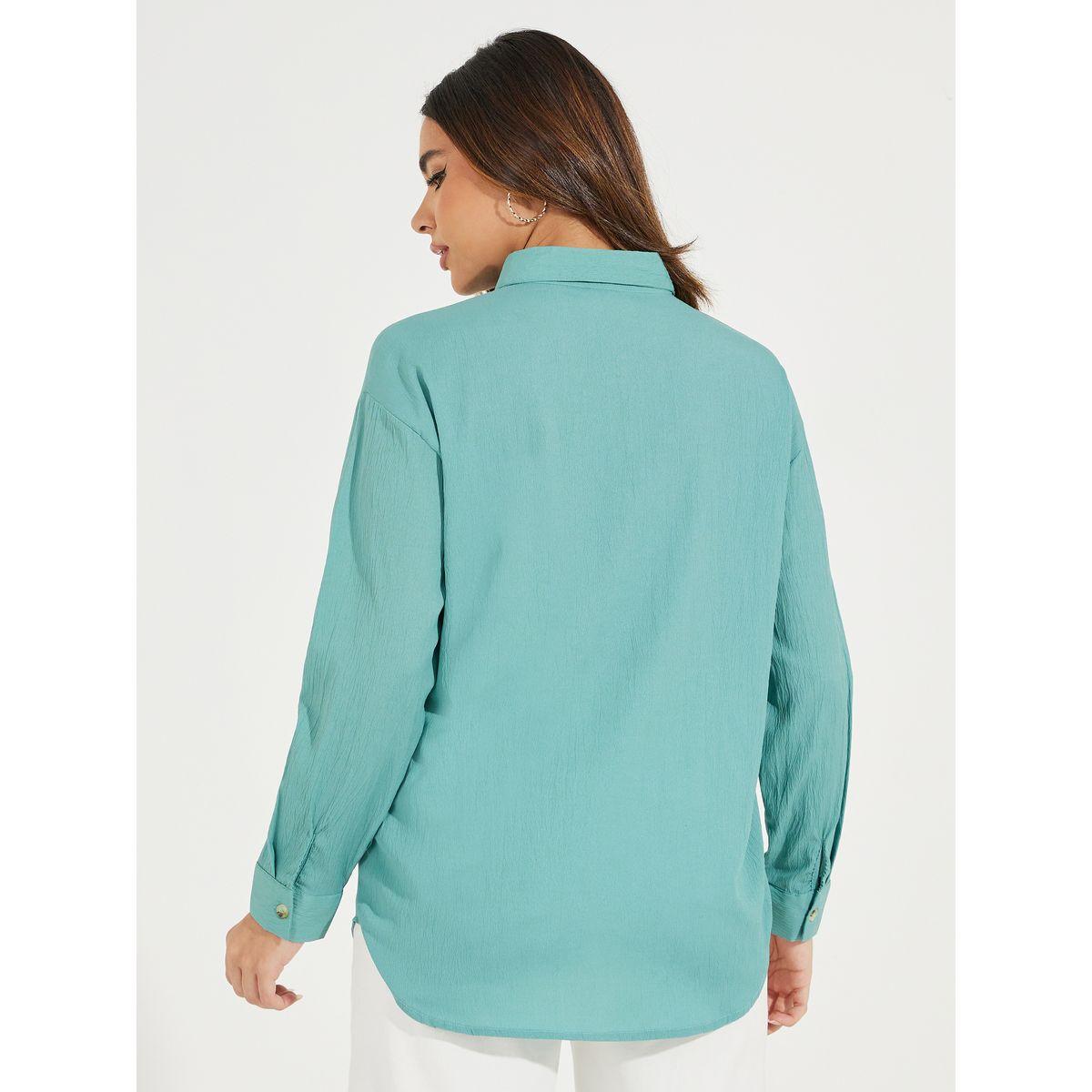 Styli Oversized Textured Longline Shirt with Buttons-women-clothing-shirtsandblouses-shirts-image-4