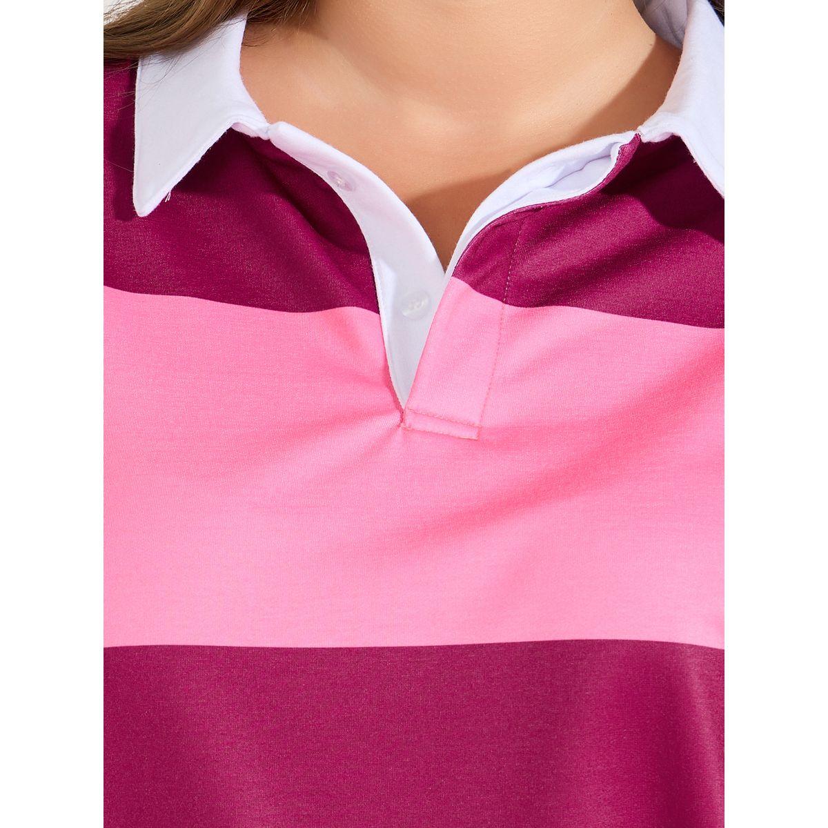 Styli Plus Size Color Block Striped Collared Long Sleeve Oversized Polo T-shirt-women-clothing-tshirts-image-3
