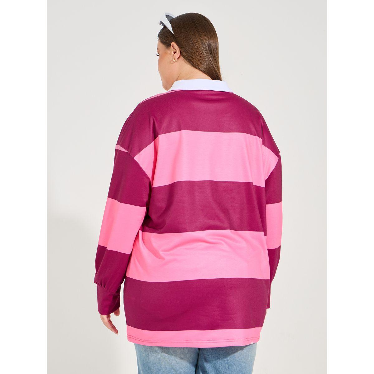 تيشيرت بياقة بولو ومقاس كبير مع اكمام طويلة-women-clothing-tshirts-image-4
