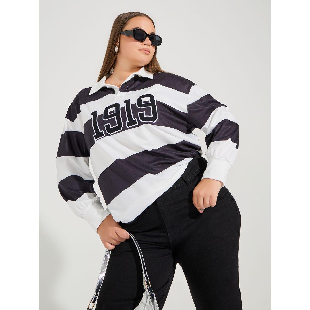 Styli Plus Size Color Block Oversized Embroidered Long Sleeve Polo T-shirt-women-clothing-tshirts-image-3