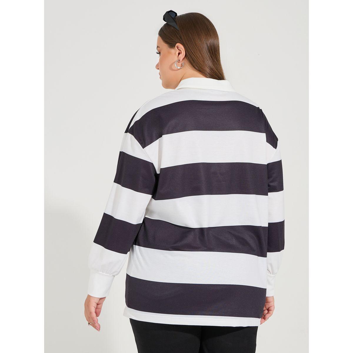 Styli Plus Size Color Block Oversized Embroidered Long Sleeve Polo T-shirt-women-clothing-tshirts-image-6