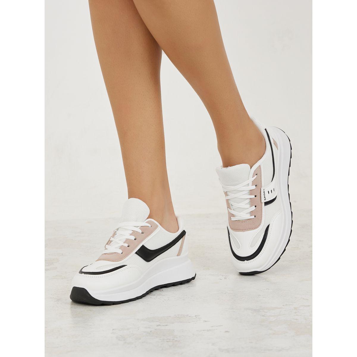 Styli Contrast Panel Lace Up Sneakers-women-shoes-sneakers-image-1