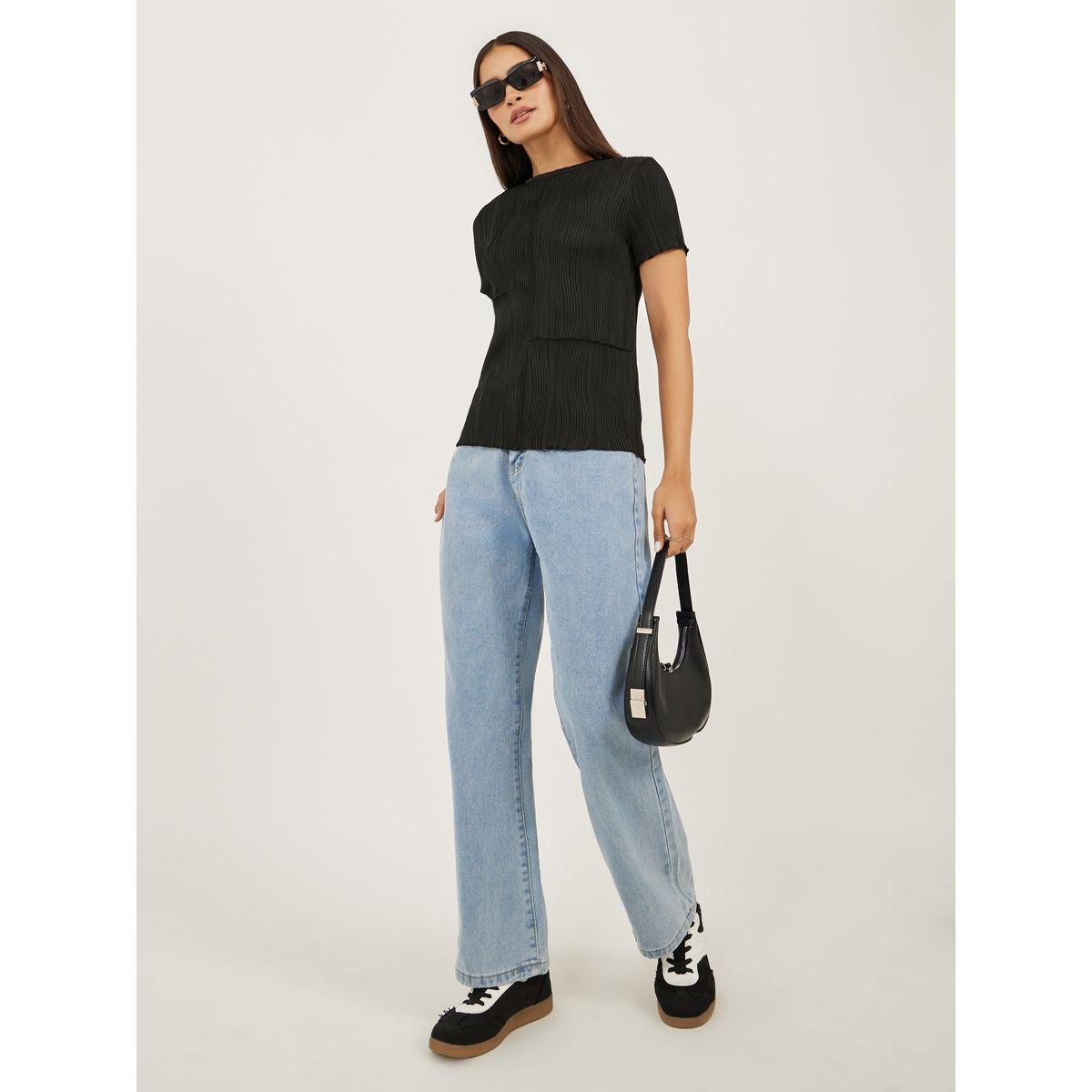 Styli Textured Exposed Seam Regular Fit T-Shirt-women-clothing-tshirts-image-2