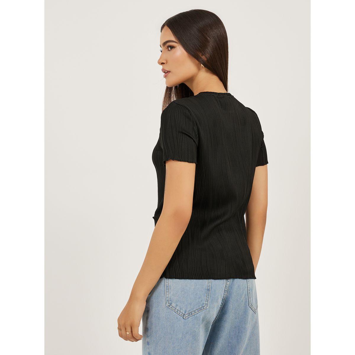 Styli Textured Exposed Seam Regular Fit T-Shirt-women-clothing-tshirts-image-4