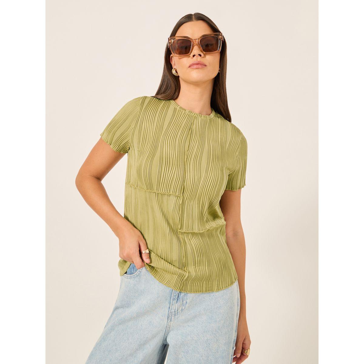 Styli Textured Striped Round Neck T-Shirt-women-clothing-tshirts-image-1