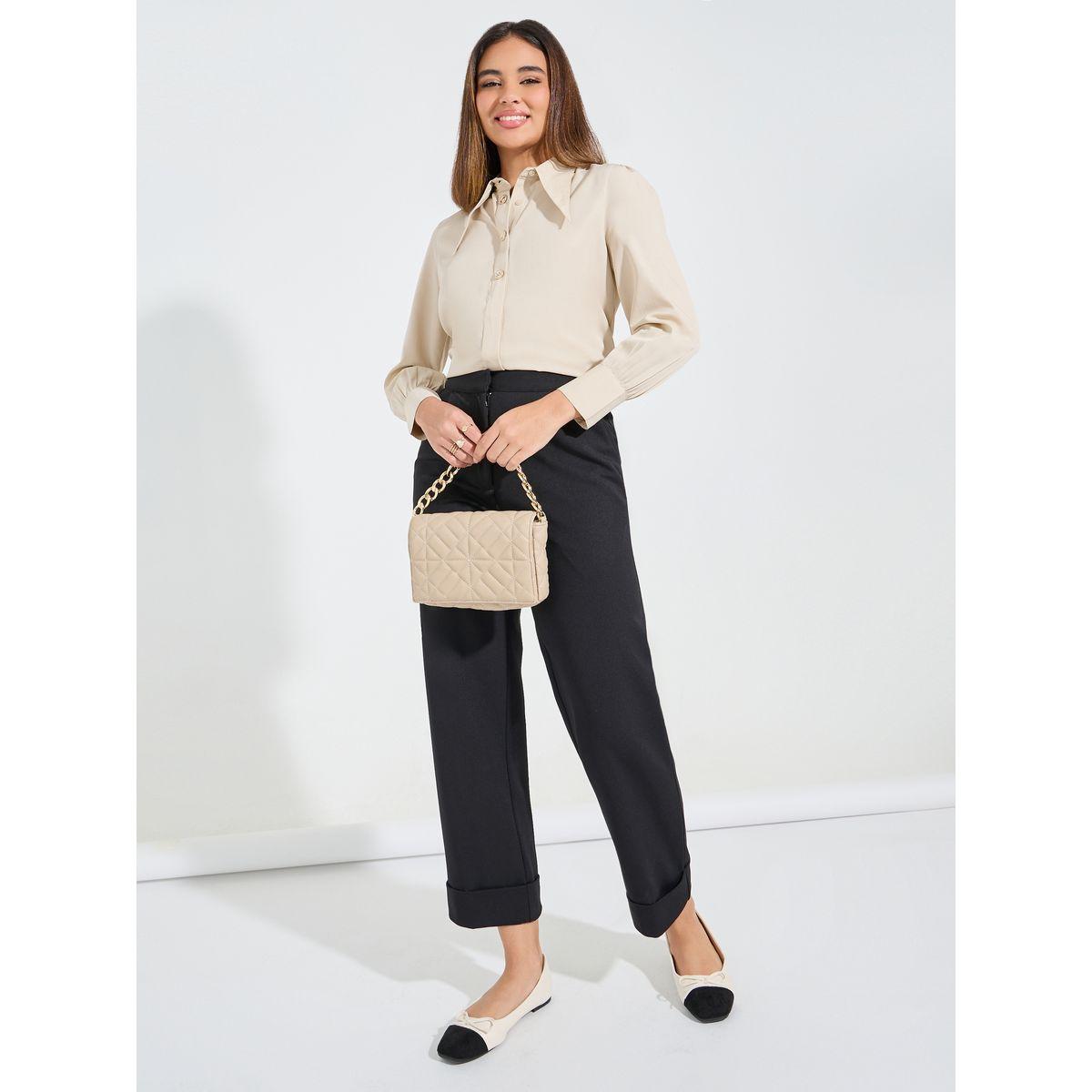 Styli Elevate Solid Button Down Regular Fit Shirt with Wingtip Collar-women-clothing-shirtsandblouses-shirts-image-2
