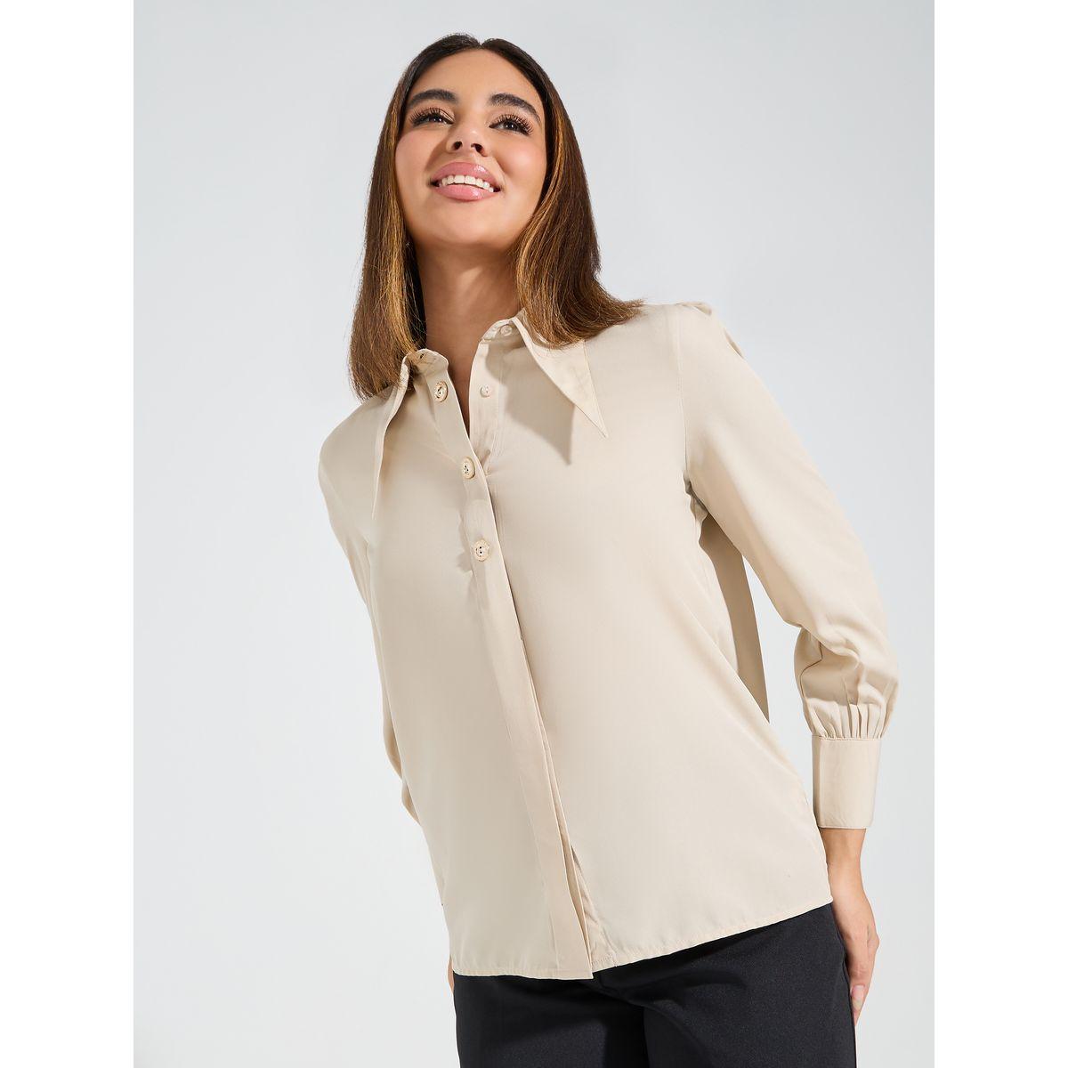 Styli Elevate Solid Button Down Regular Fit Shirt with Wingtip Collar-women-clothing-shirtsandblouses-shirts-image-3
