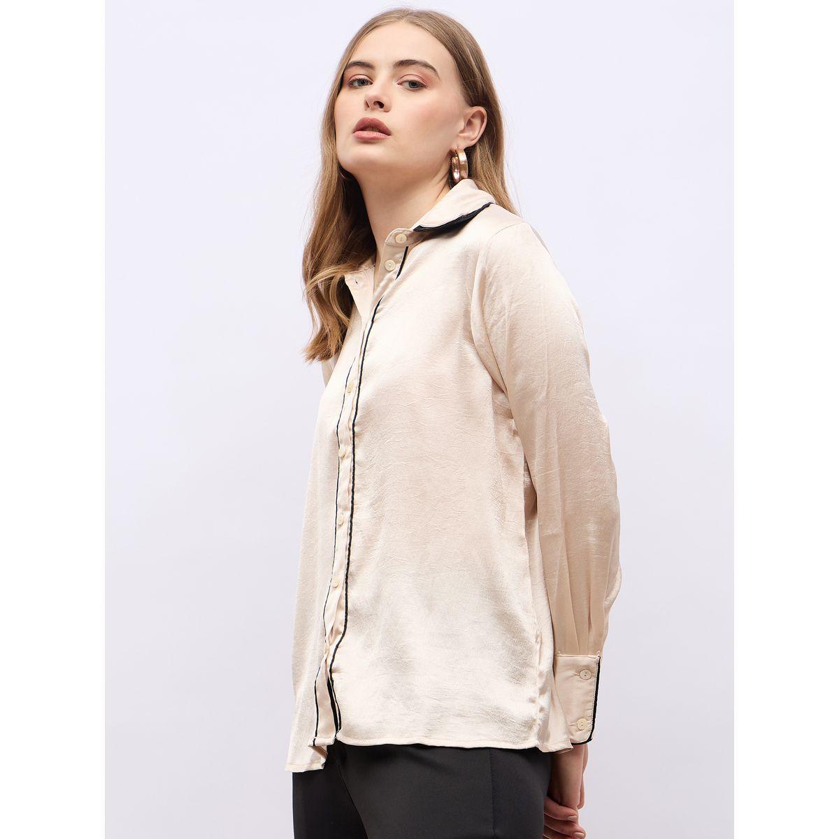 بلوزة بياقة مزدوجة وأكمام طويلة مع تفاصيل محزوزة-women-clothing-shirtsandblouses-shirts-image-4