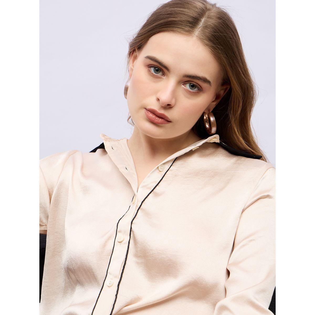 بلوزة بياقة مزدوجة وأكمام طويلة مع تفاصيل محزوزة-women-clothing-shirtsandblouses-shirts-image-5
