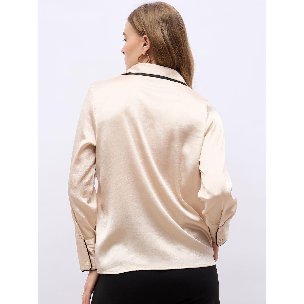 بلوزة بياقة مزدوجة وأكمام طويلة مع تفاصيل محزوزة-women-clothing-shirtsandblouses-shirts-image-6