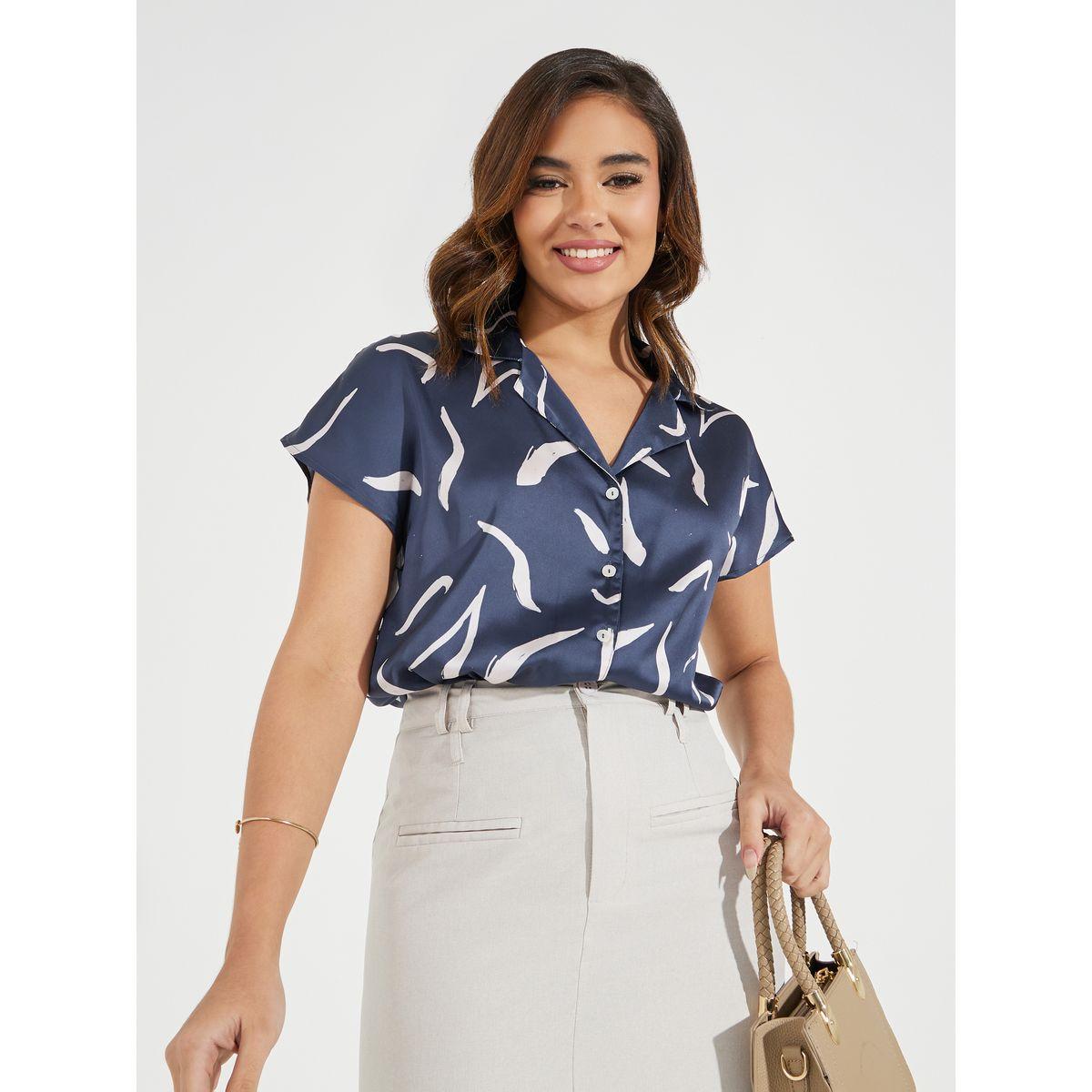 Styli Elevate Satin Regular Fit Printed Buttoned Shirt with Cap Sleeve-women-clothing-shirtsandblouses-shirts-image-1
