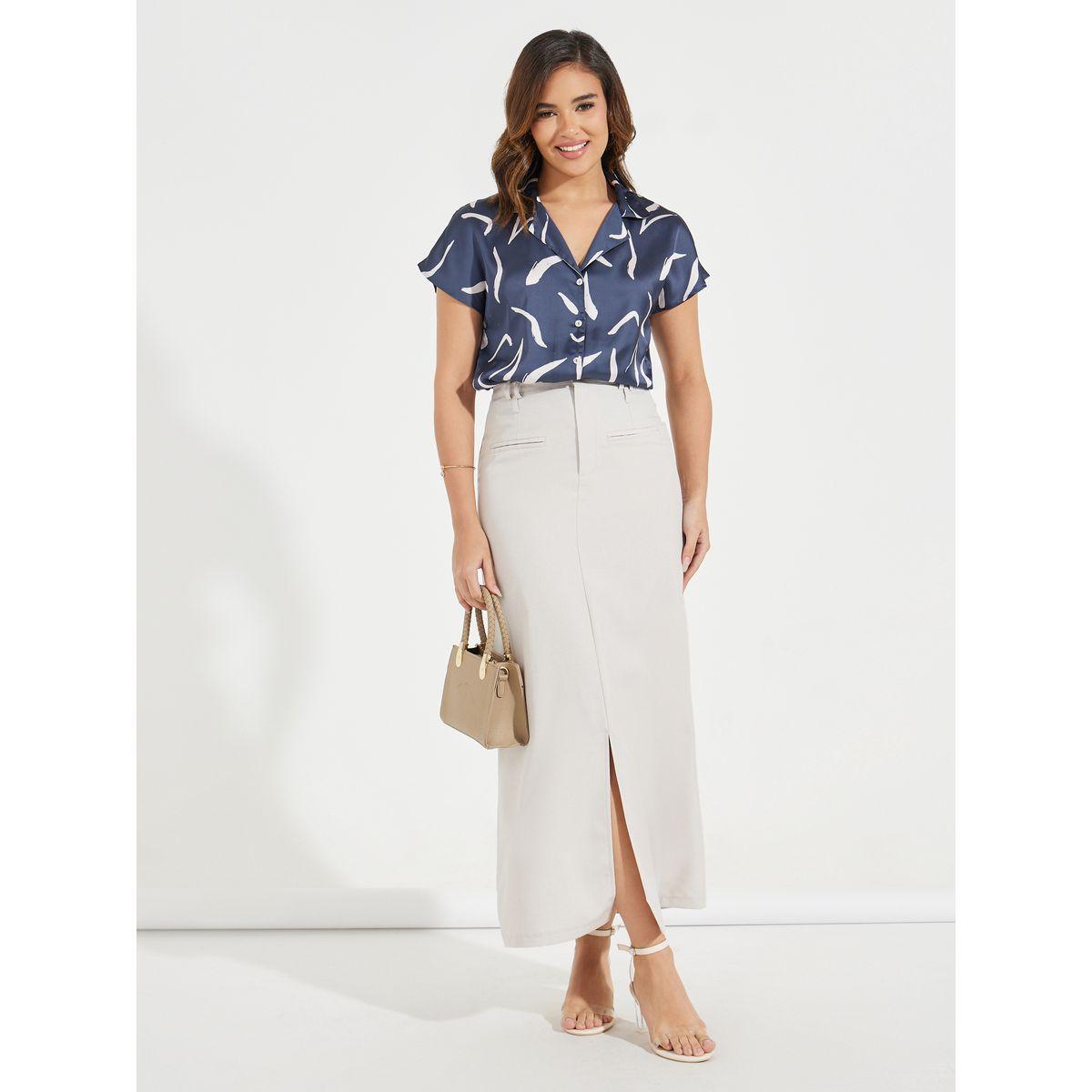 Styli Elevate Satin Regular Fit Printed Buttoned Shirt with Cap Sleeve-women-clothing-shirtsandblouses-shirts-image-2