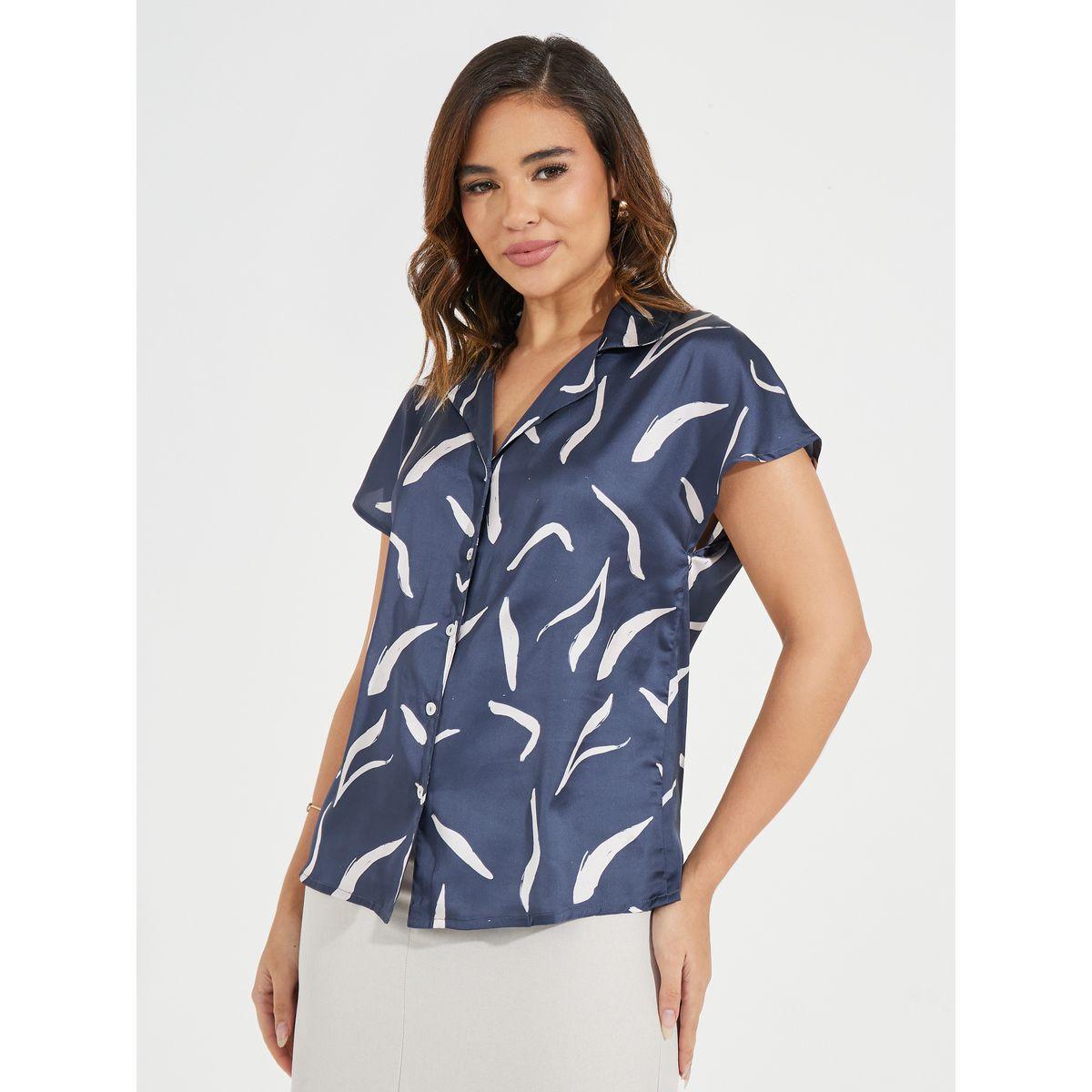 Styli Elevate Satin Regular Fit Printed Buttoned Shirt with Cap Sleeve-women-clothing-shirtsandblouses-shirts-image-3