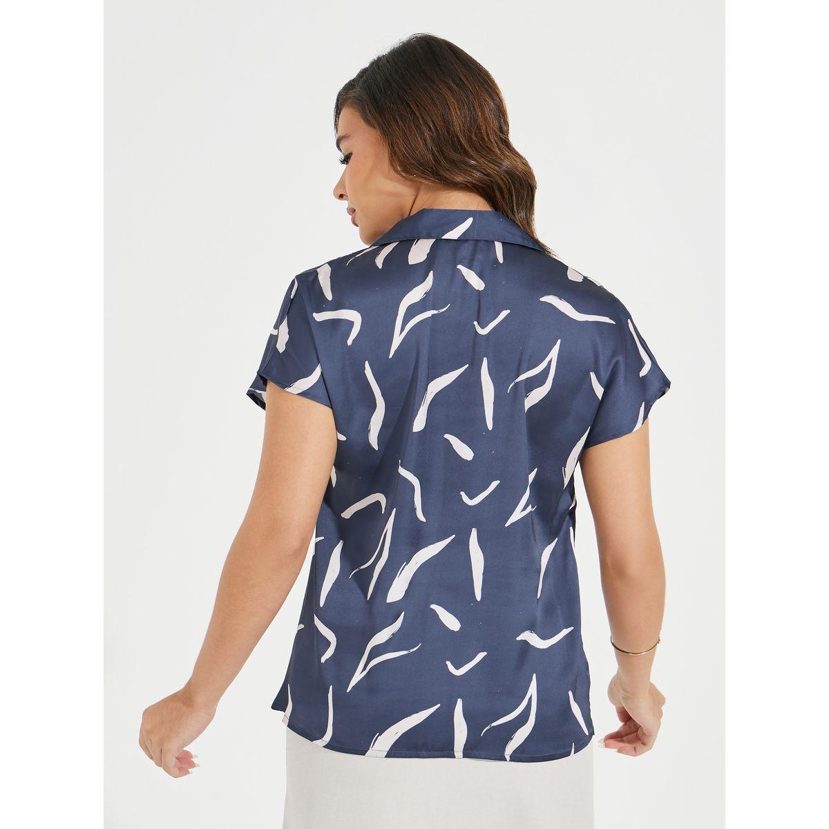 Styli Elevate Satin Regular Fit Printed Buttoned Shirt with Cap Sleeve-women-clothing-shirtsandblouses-shirts-image-5