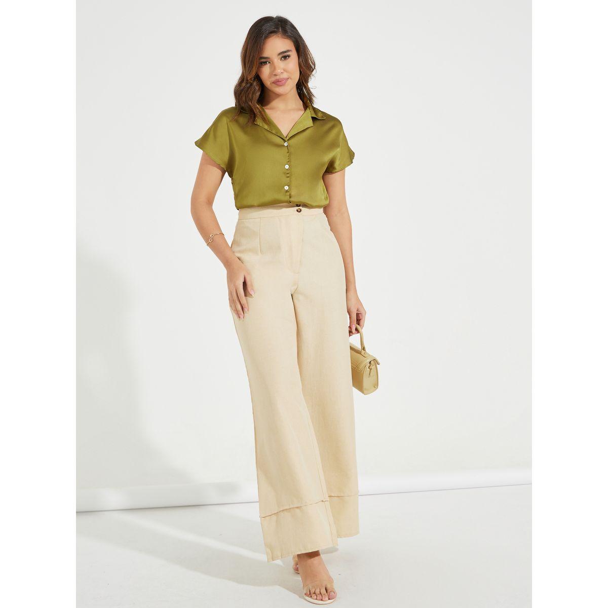 بلوزة ساتان سادة بقصة عادية واكمام كاب-women-clothing-shirtsandblouses-shirts-image-2