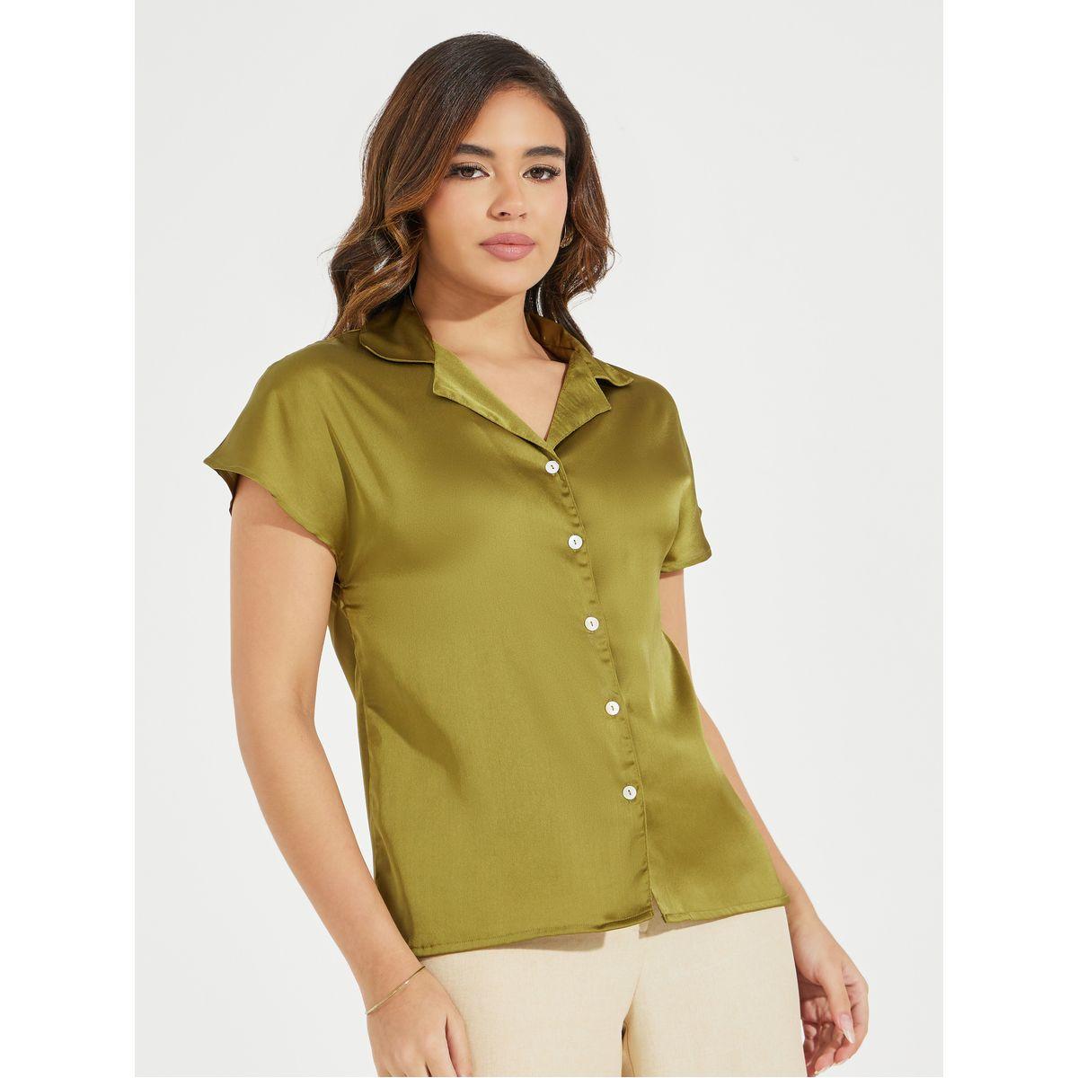 Styli Elevate Satin Regular Fit Solid Buttoned Shirt with Cap Sleeve-women-clothing-shirtsandblouses-shirts-image-3