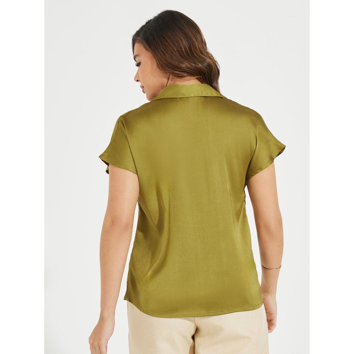Styli Elevate Satin Regular Fit Solid Buttoned Shirt with Cap Sleeve-women-clothing-shirtsandblouses-shirts-image-5