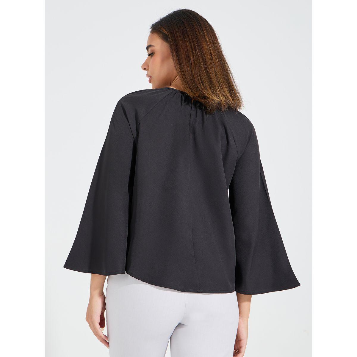Styli Elevate Solid Round Neck Top with Flute Sleeve-women-clothing-shirtsandblouses-blouses-image-4
