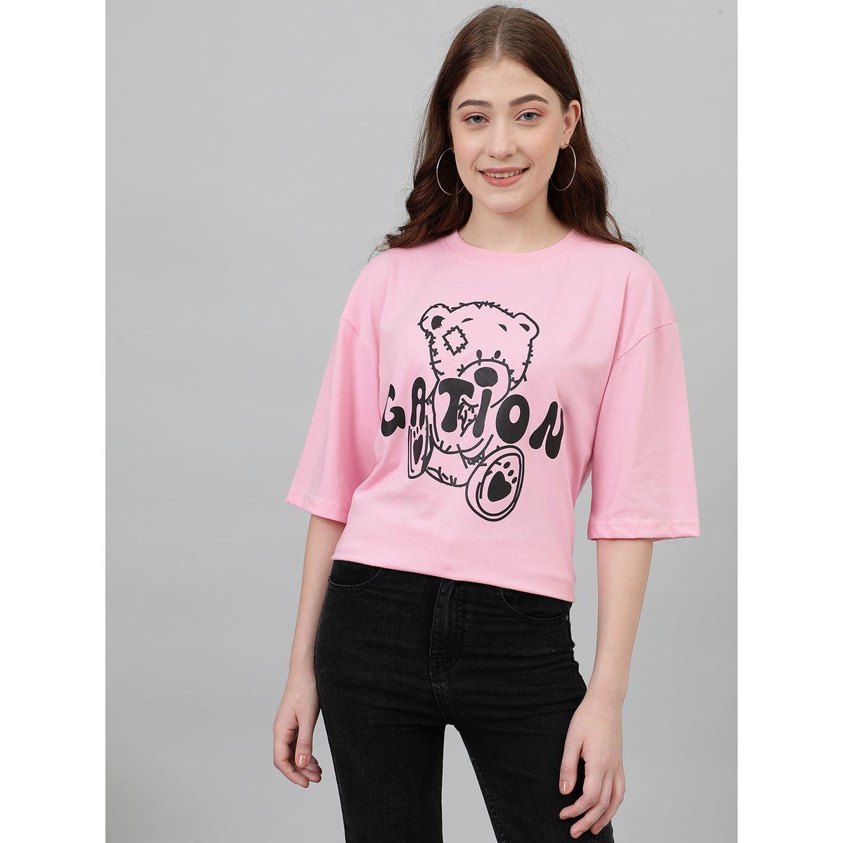 Kotty X Styli  Oversized Bear Graphic Print Drop Shoulder T-Shirt-women-clothing-tshirts-image-1