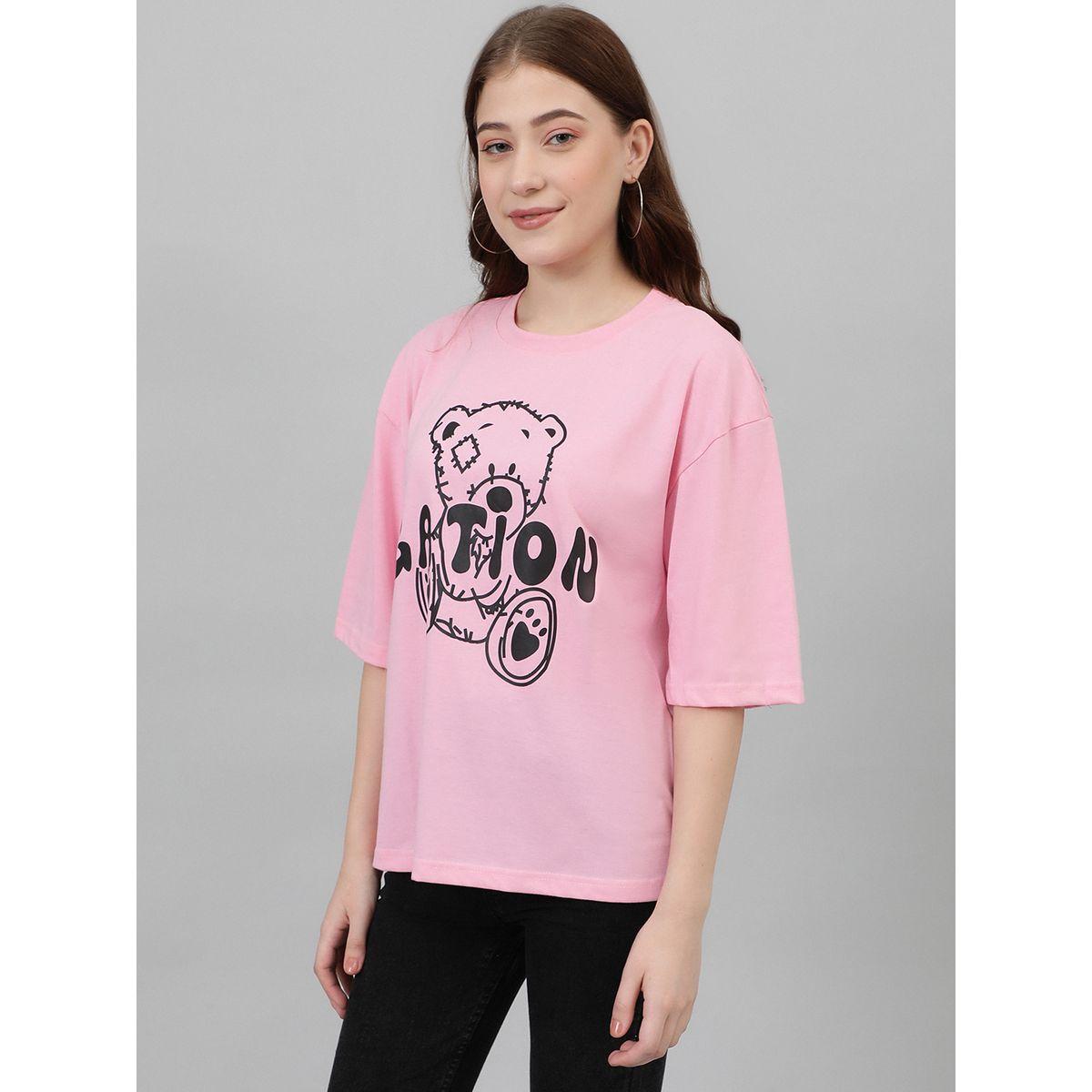 تيشيرت فضفاض بطبعة جرافيك واكتاف منخفضة كوتي × ستايلي-women-clothing-tshirts-image-7