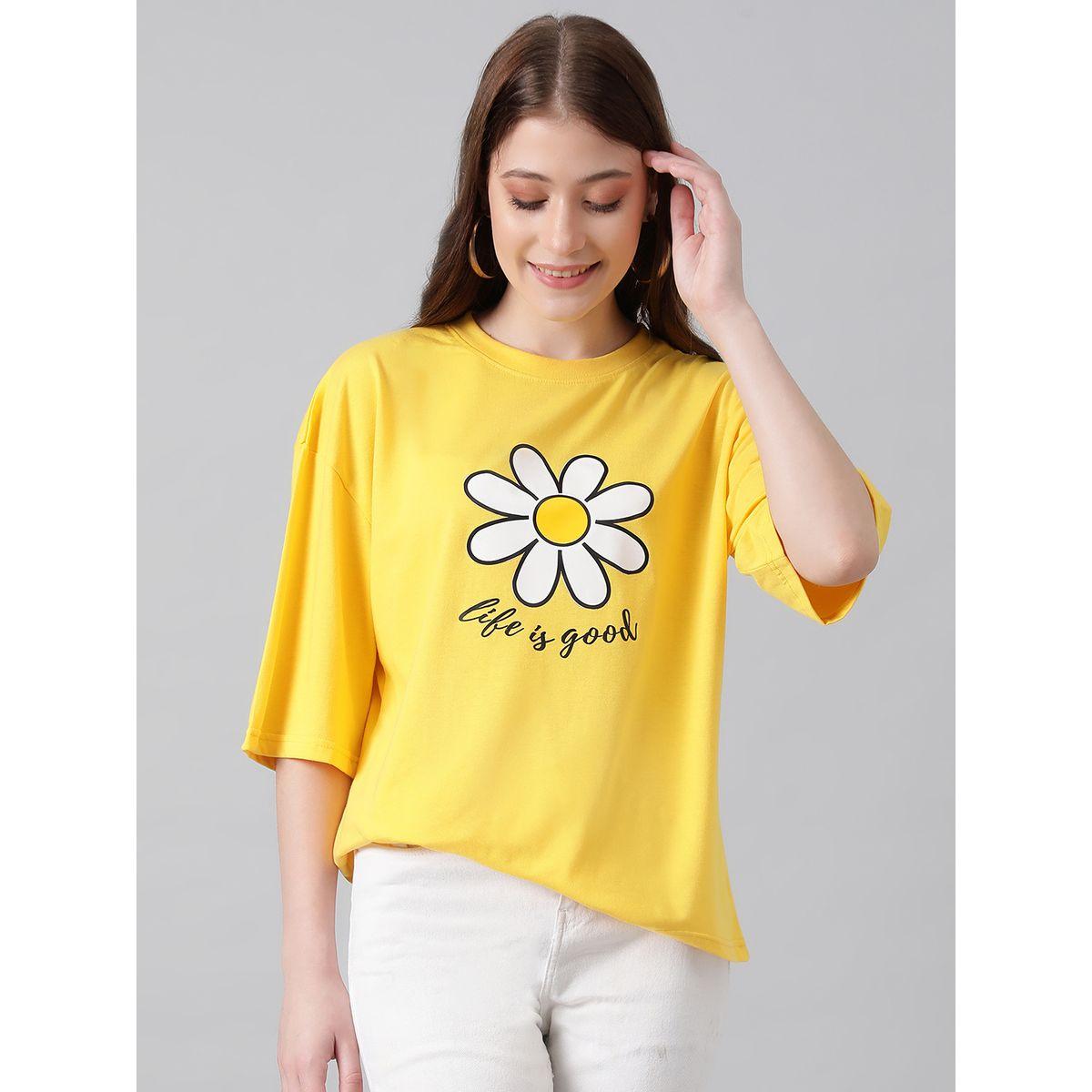 تيشيرت فضفاض بطبعة زهور مع اكتاف منخفضة كوتي × ستايلي-women-clothing-tshirts-image-5