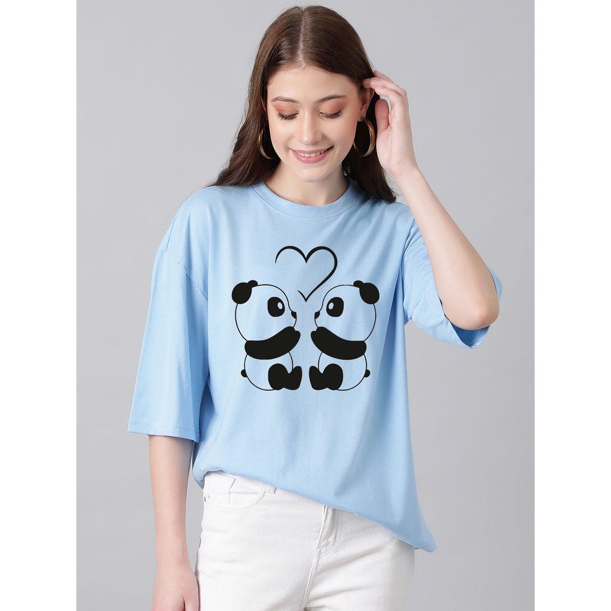 تيشيرت فضفاض باكتاف منخفضة وطبعة جرافيك كوتي × ستايلي-women-clothing-tshirts-image-1