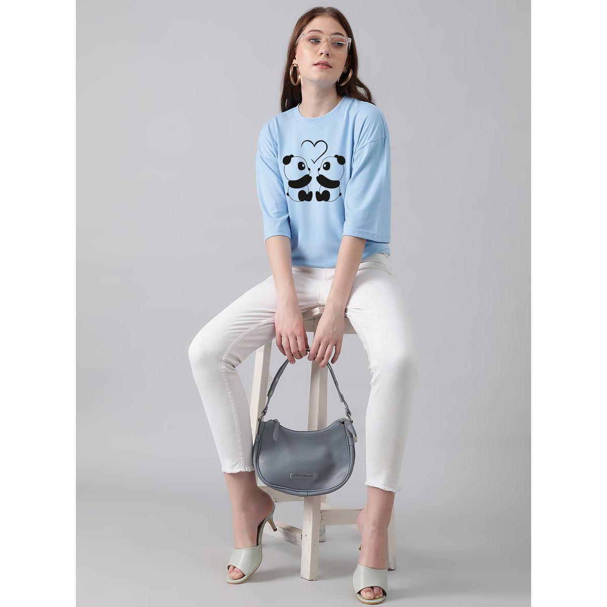 تيشيرت فضفاض باكتاف منخفضة وطبعة جرافيك كوتي × ستايلي-women-clothing-tshirts-image-3